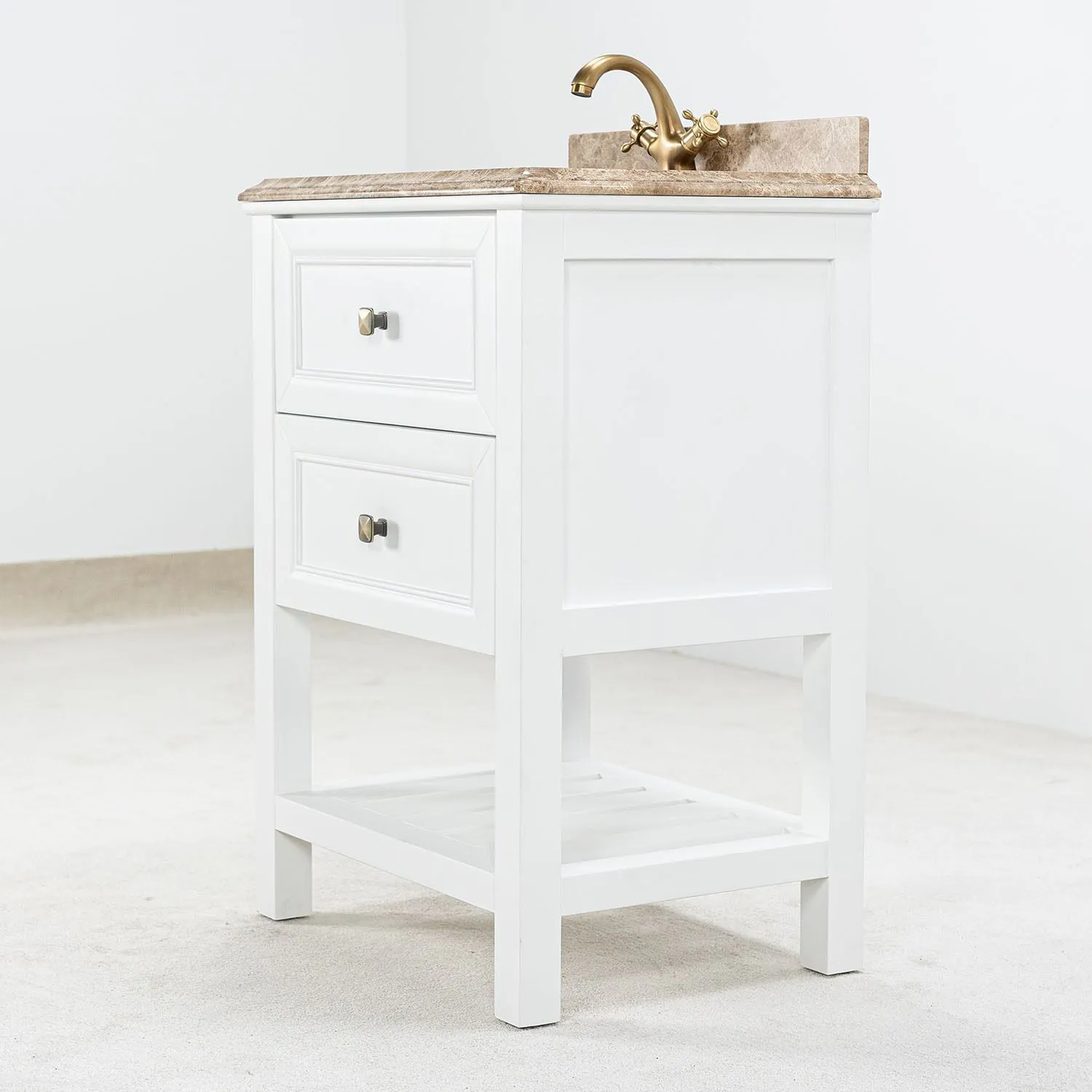 Kommod Badrum 60cm Vit Utah - Beige Marmor