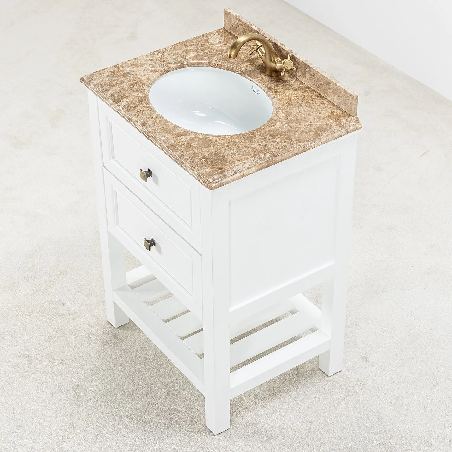 Kommod Badrum 60cm Vit Utah - Beige Marmor