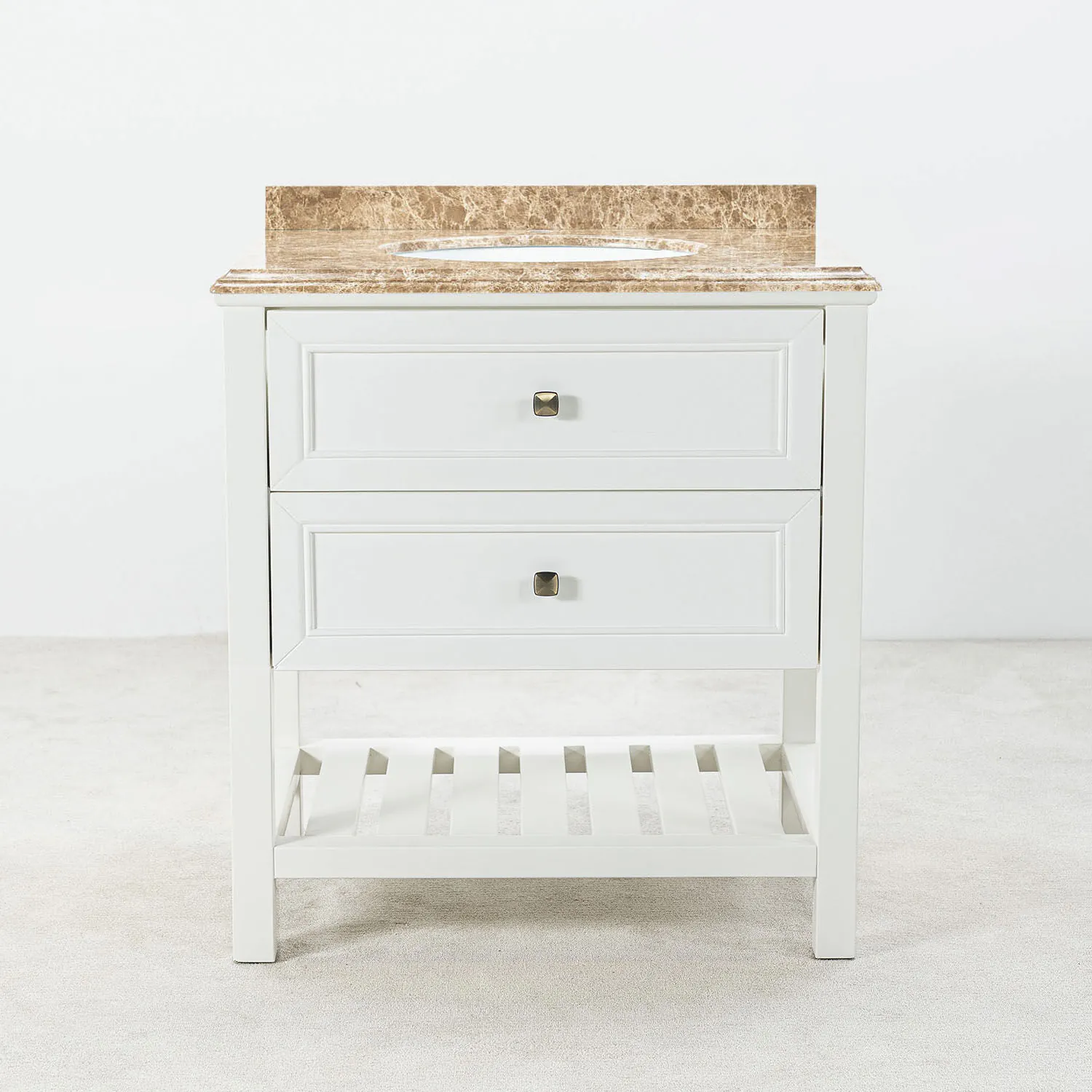 Kommod Badrum 80cm Utah Vit - Beige Marmor