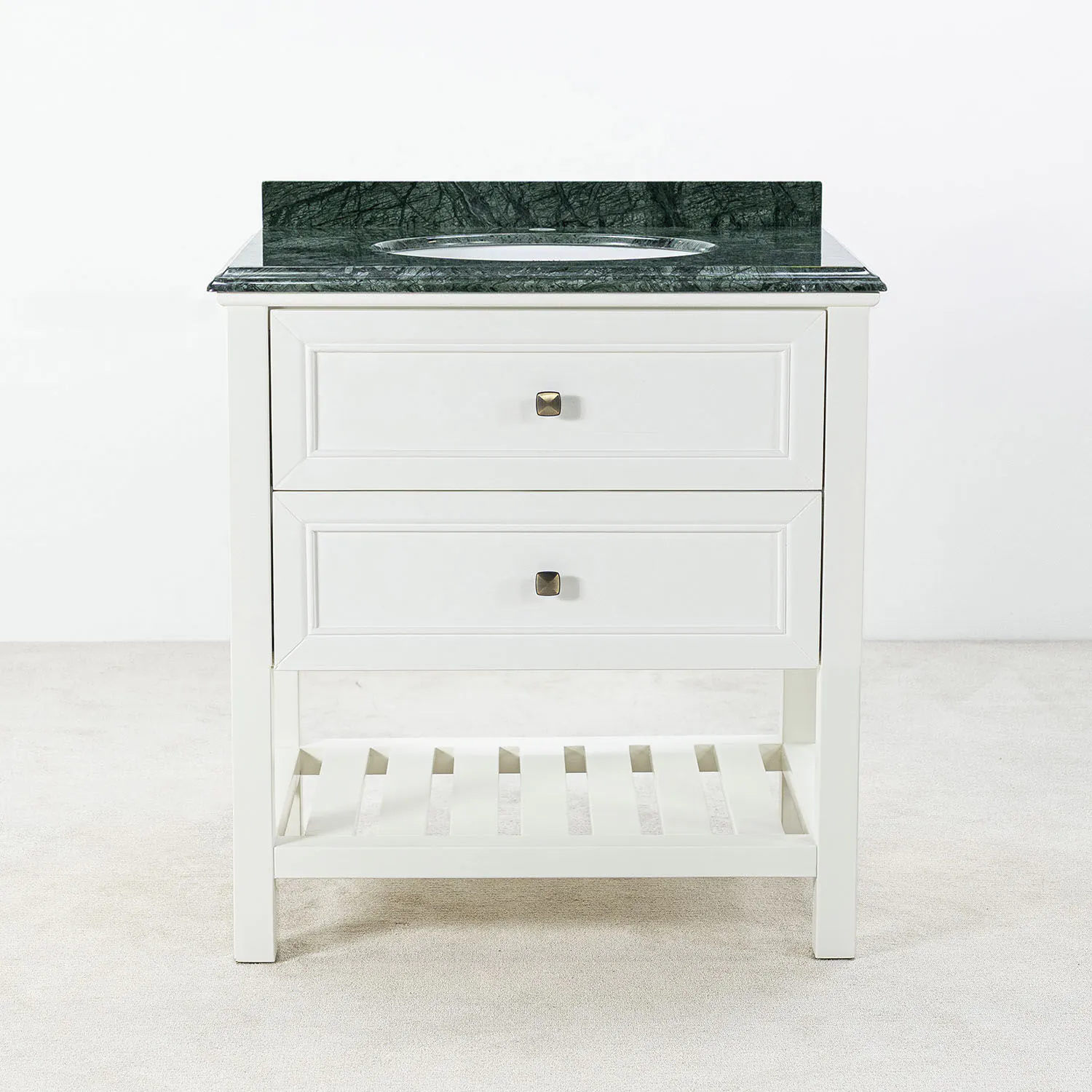 Kommod Badrum 80cm Utah Vit - Grön Marmor