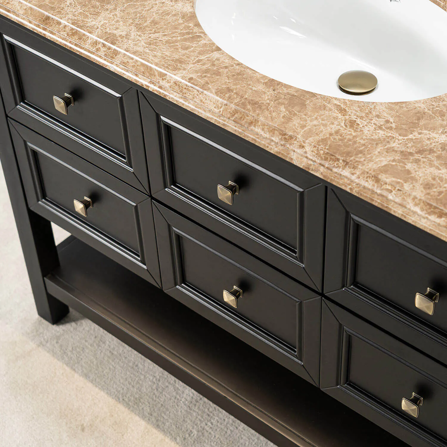 Kommod Badrum 120cm Utah Svart - Beige Marmor