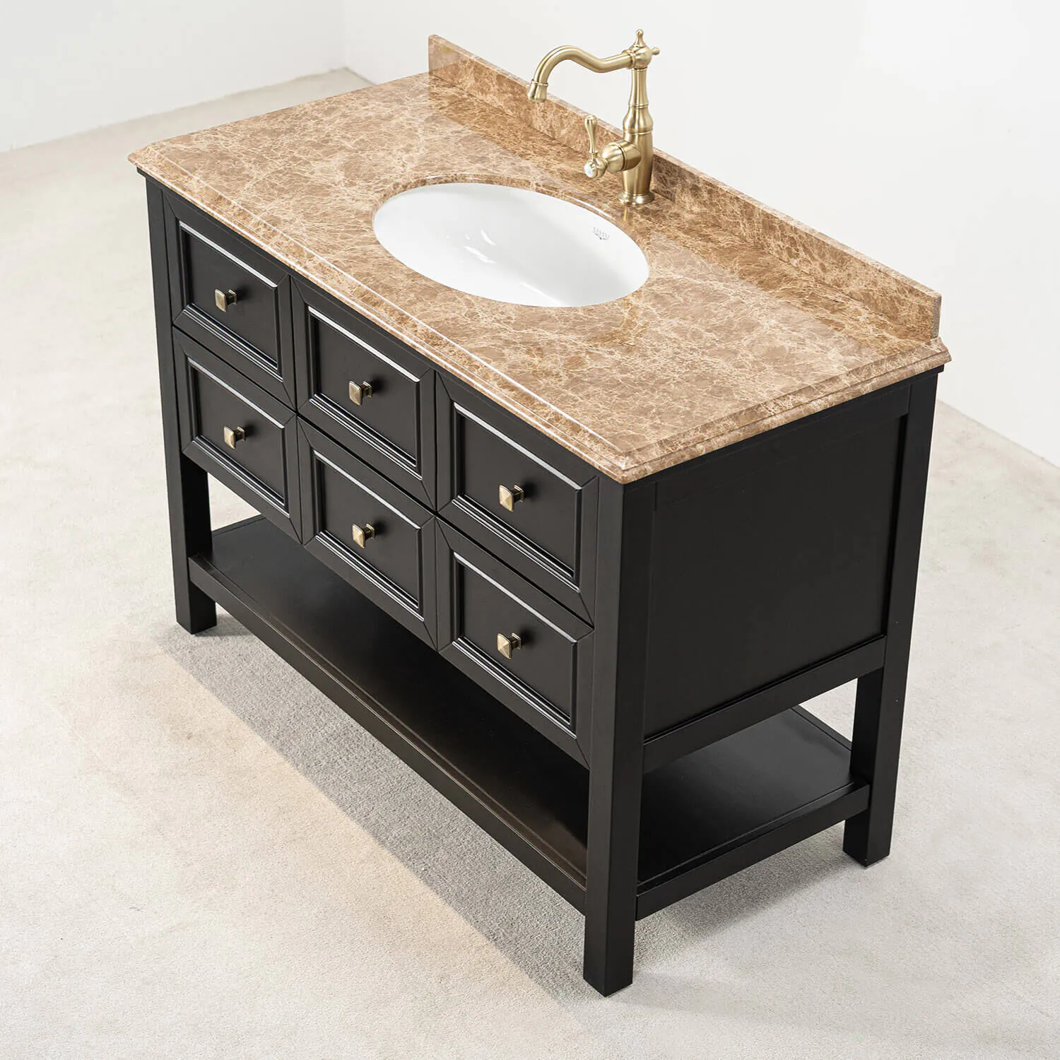 Kommod Badrum 120cm Utah Svart - Beige Marmor