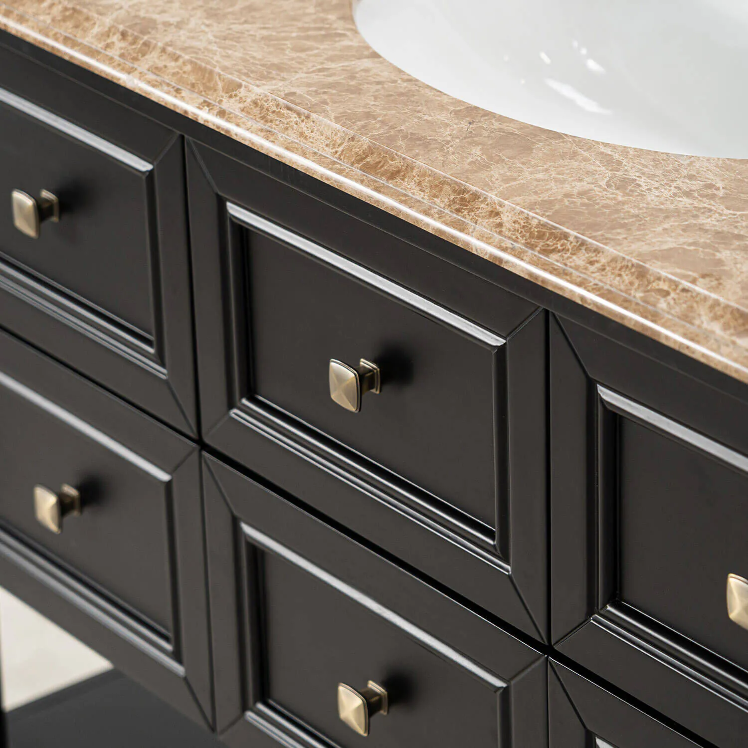Kommod Badrum 120cm Utah Svart - Beige Marmor