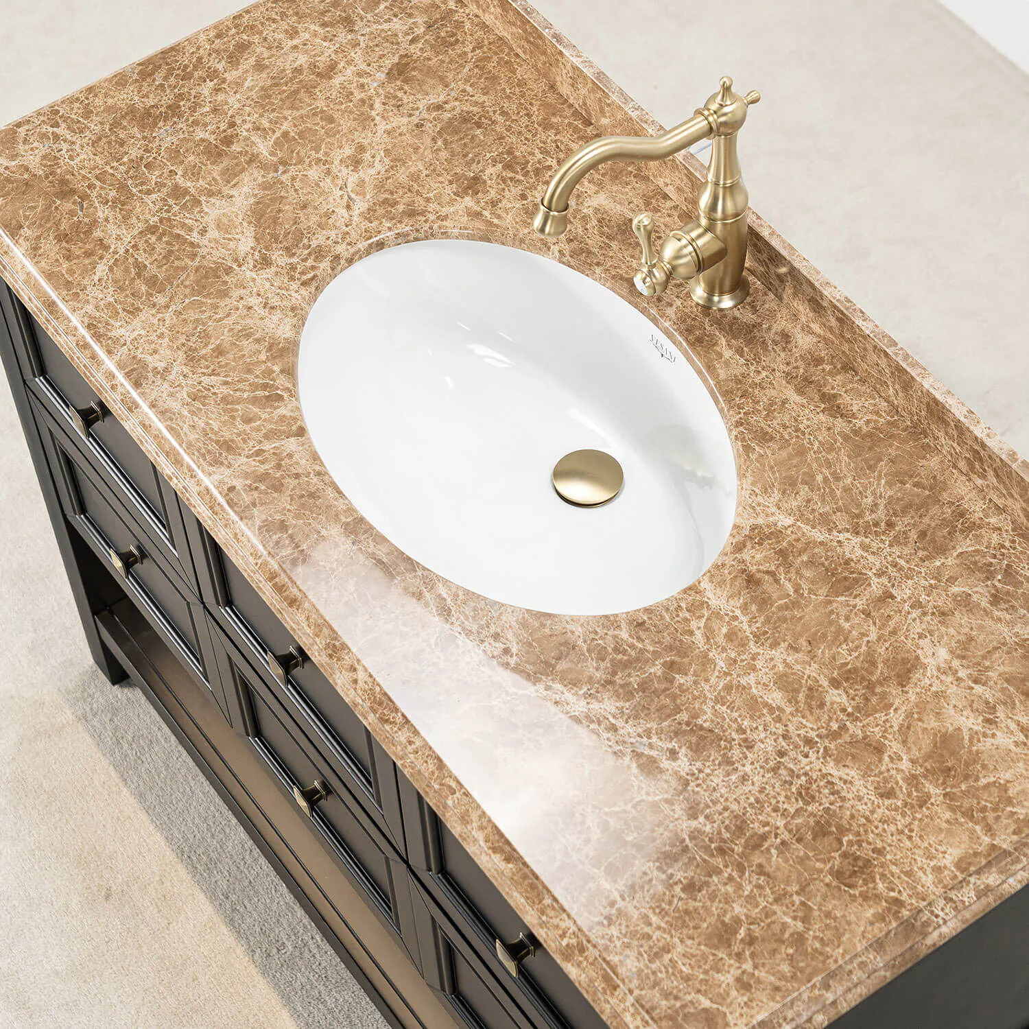 Kommod Badrum 120cm Utah Svart - Beige Marmor