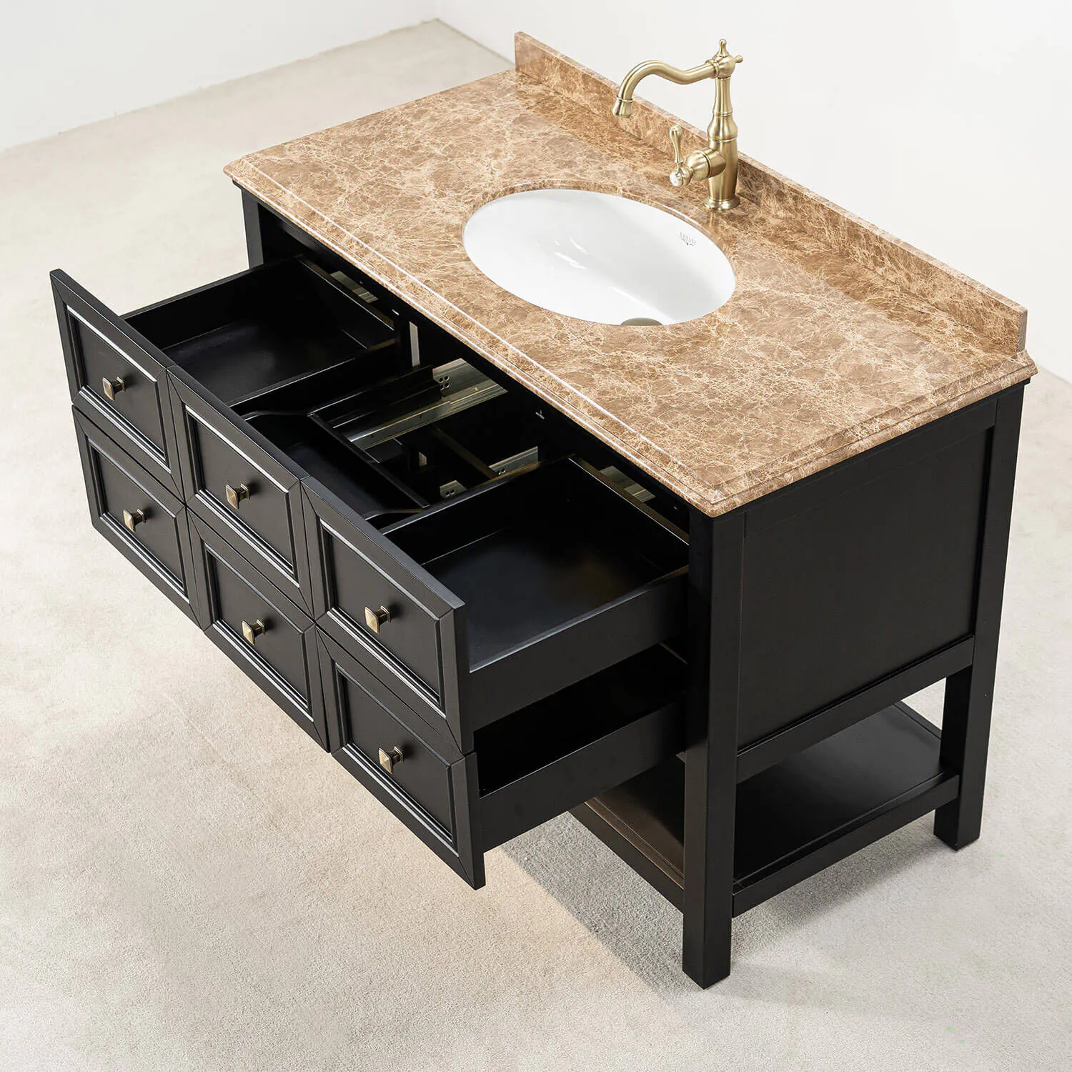 Kommod Badrum 120cm Utah Svart - Beige Marmor