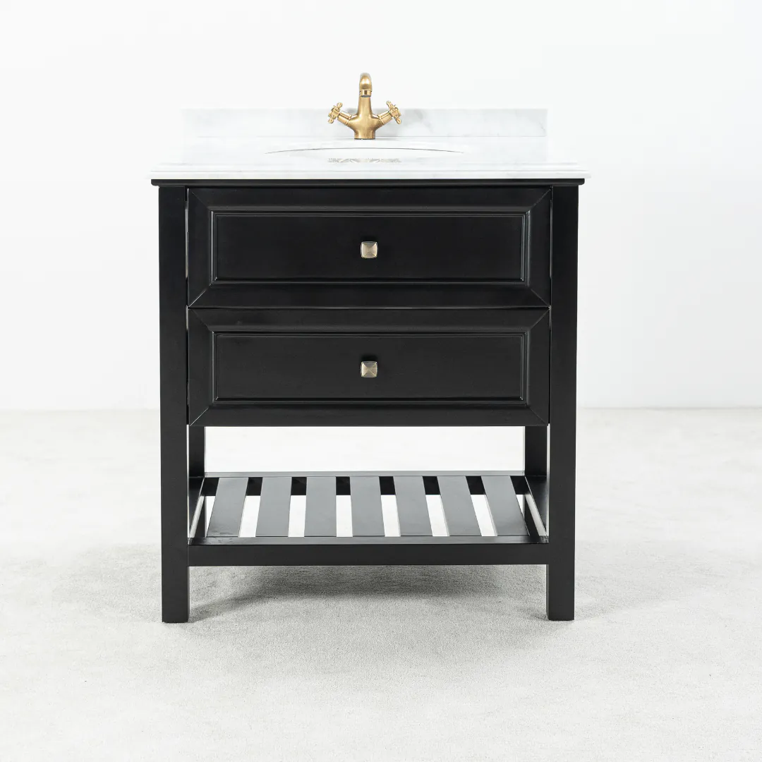 Kommod Badrum 80cm Svart Utah - Vit Marmor