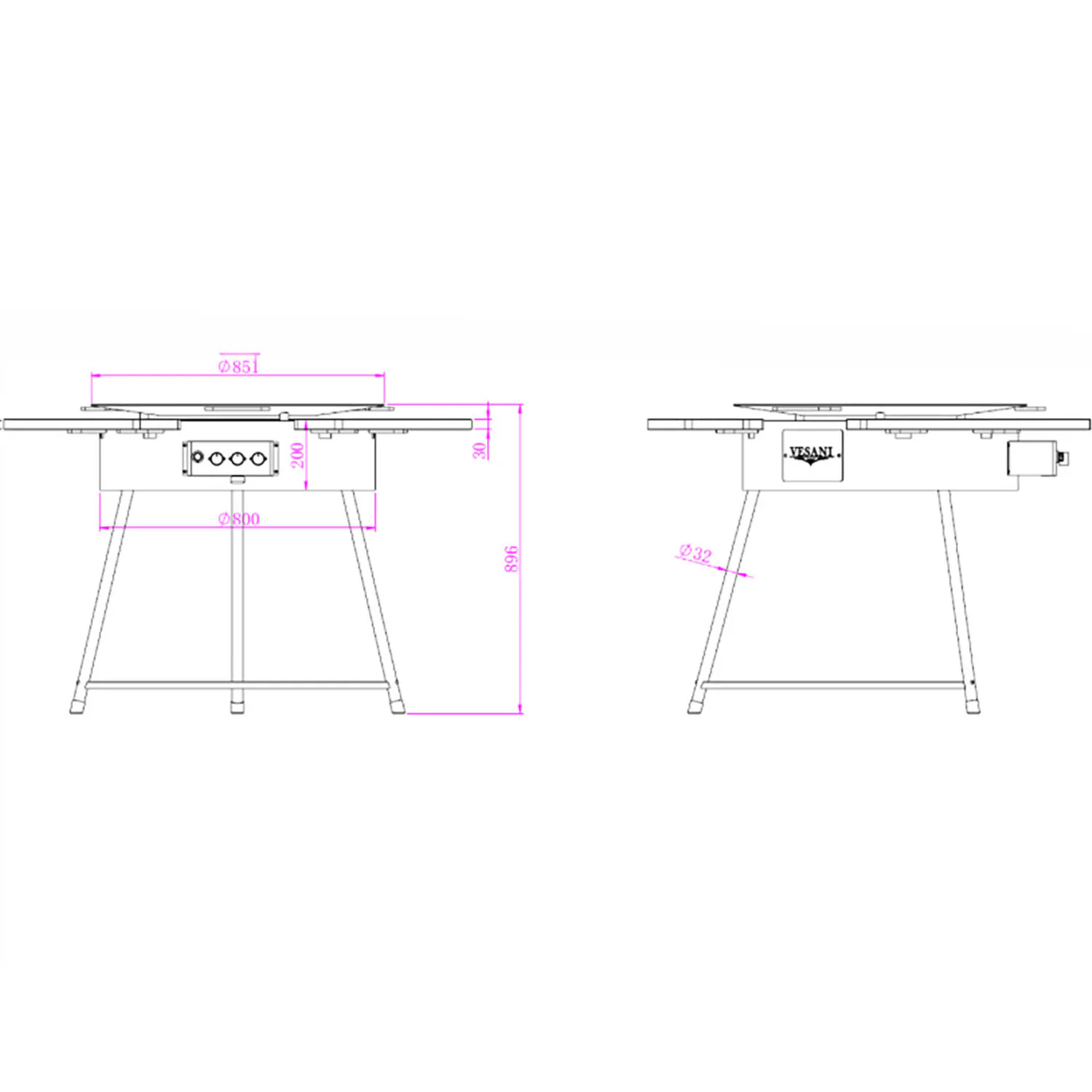 Stekbord Gasol Stekhäll Ø85cm Svart