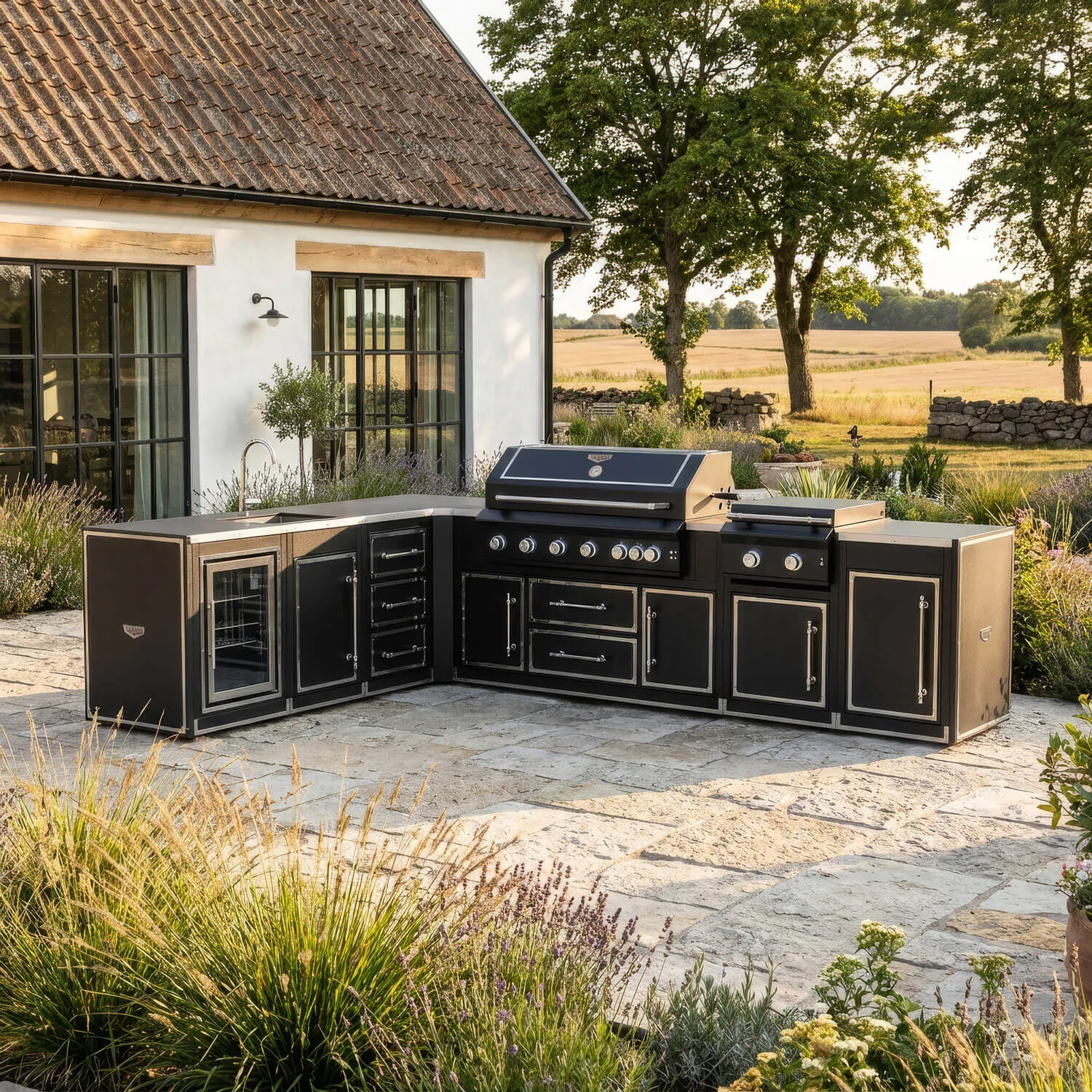 Utekök Premium 253 x 358 – svart komplett hörnutekök med full funktion och förvaring