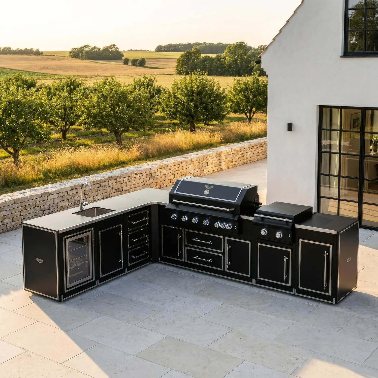 Utekök Premium 253 x 358 – svart komplett hörnutekök med full funktion och förvaring