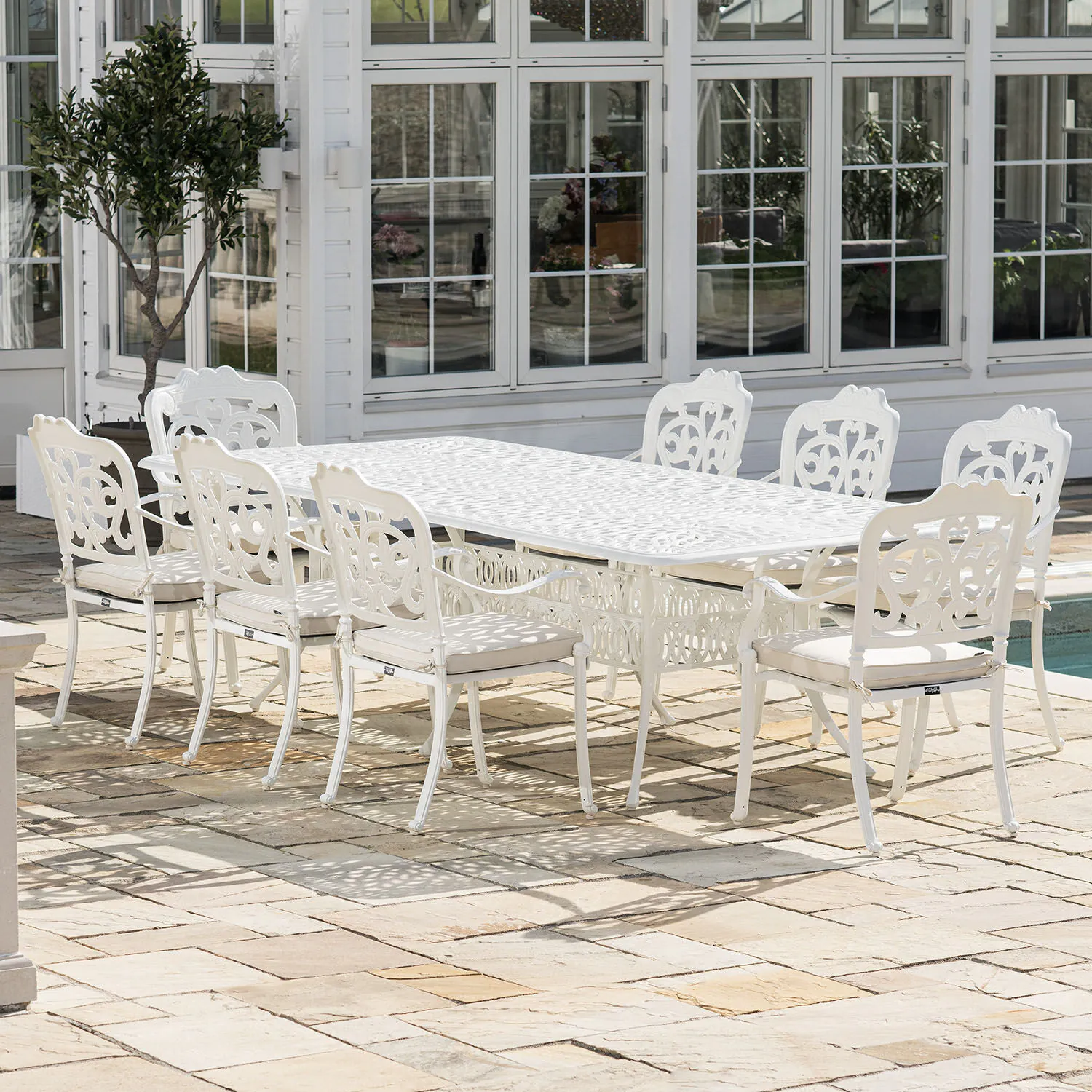 Matgrupp Utomhus 8 stolar Vit Aluminium - Toscana 280cm