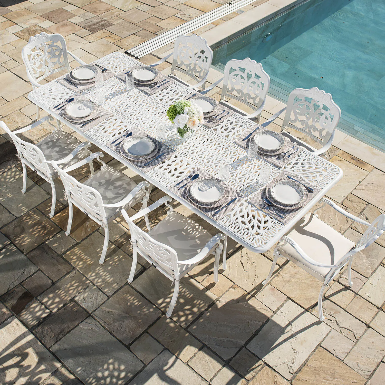 Matgrupp Utomhus 8 stolar Vit Aluminium - Toscana 280cm