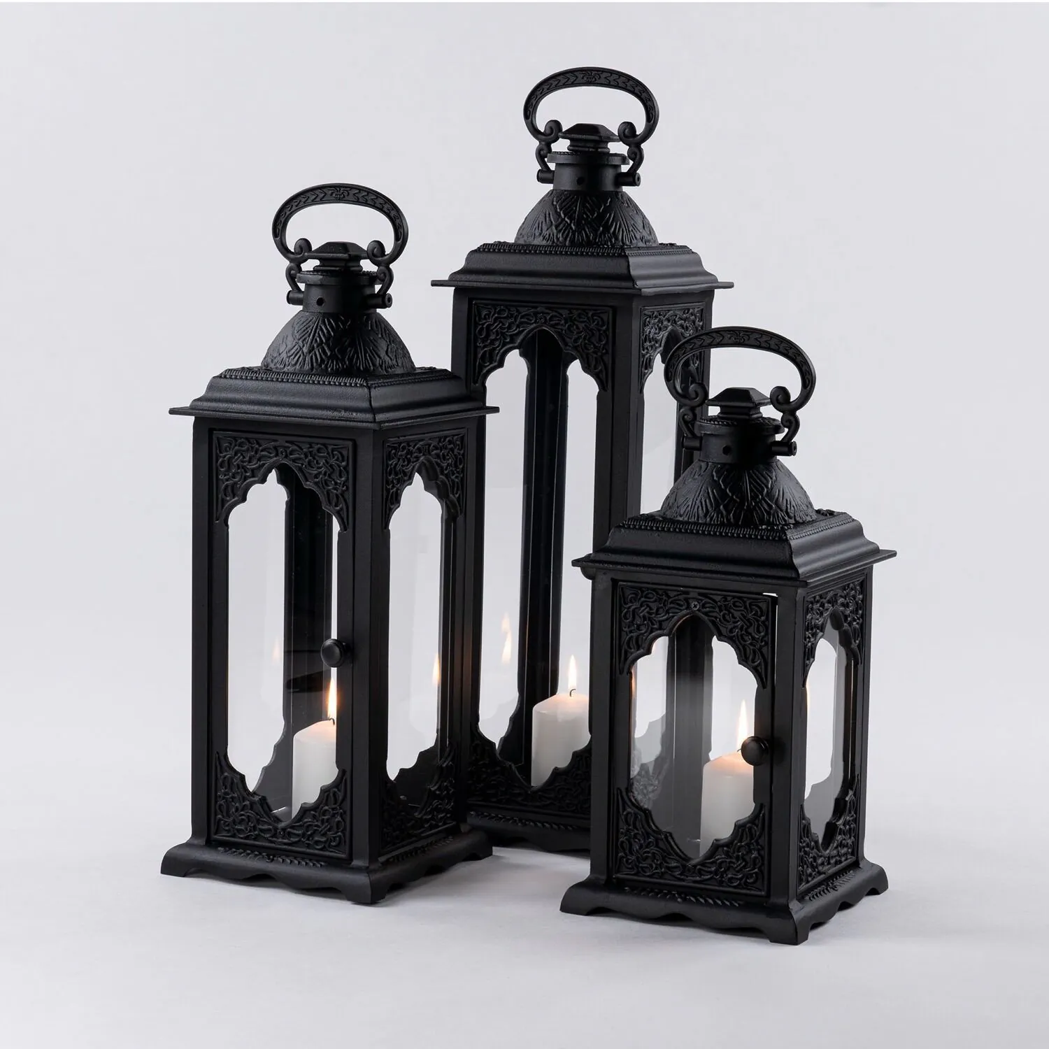 Ljuslyktor utomhus svart 3-pack Portofino