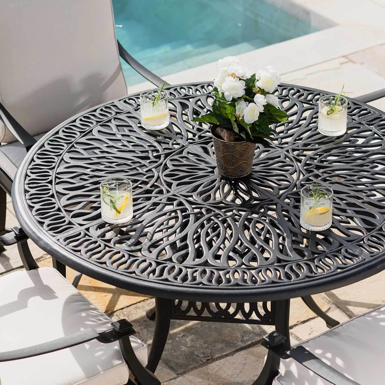Rund Matgrupp 6 Stolar Svart Aluminium - Portofino Ø120cm