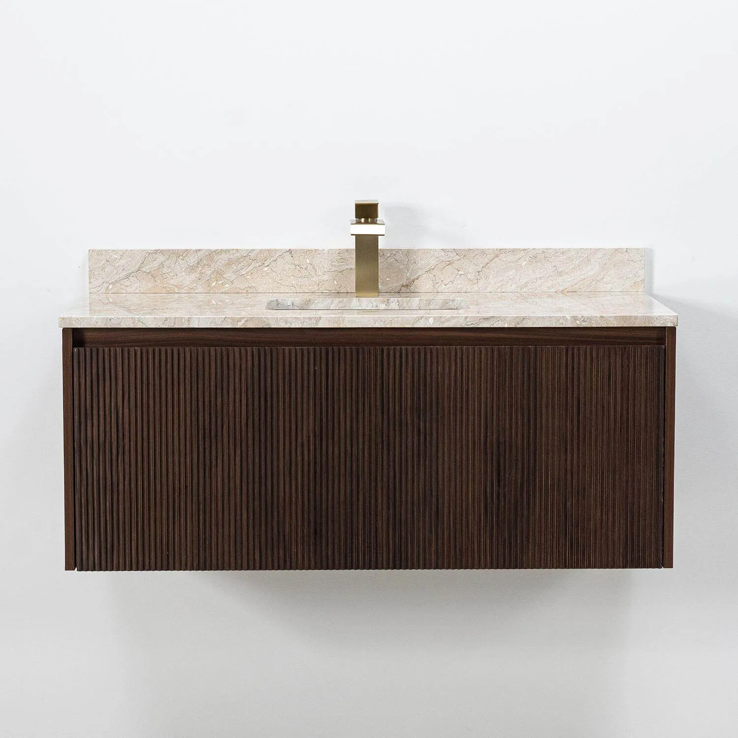 Badrumskommod Valnöt 100cm Beige Marmor - Båstad