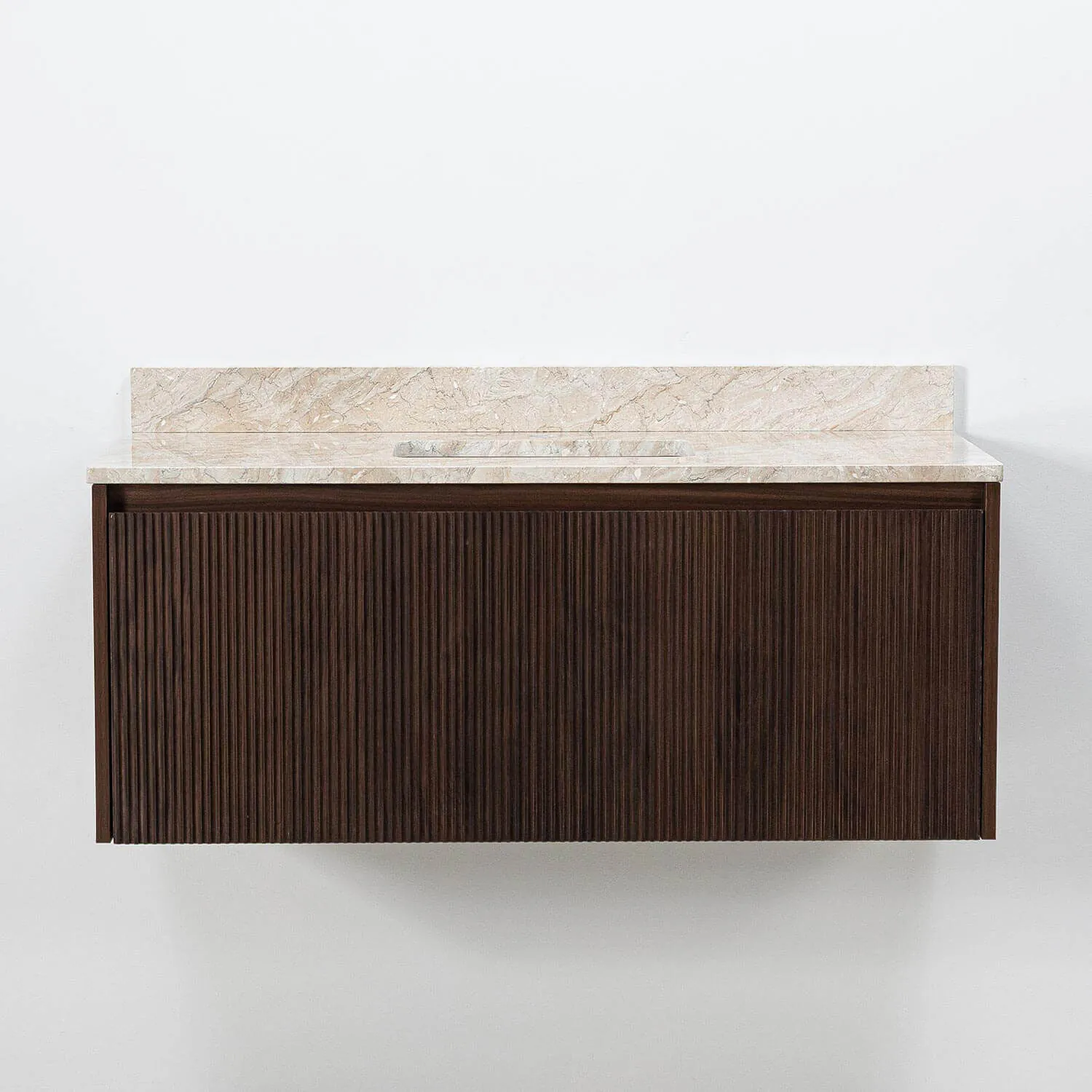 Badrumskommod Valnöt 100cm Beige Marmor - Båstad