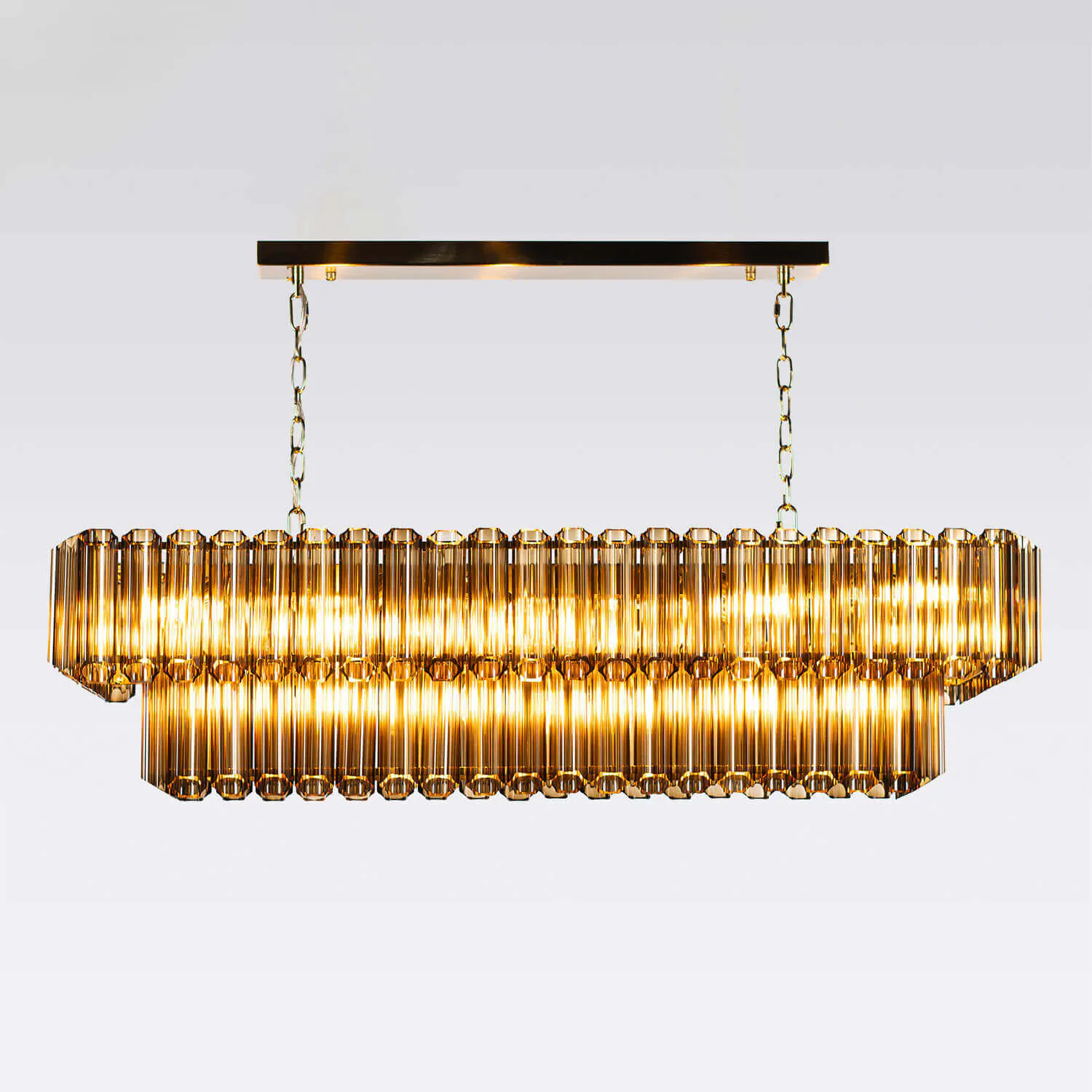 Avlång Kristallkrona 120cm Cognac/Mässing - Verona