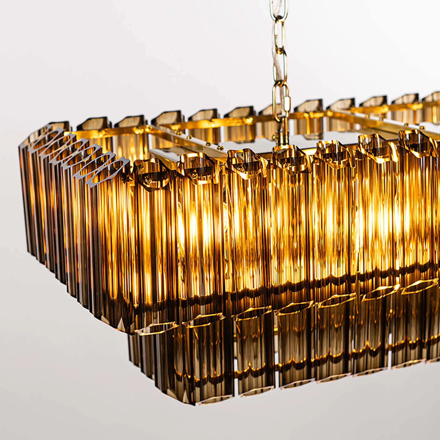Avlång Kristallkrona 120cm Cognac/Mässing - Verona