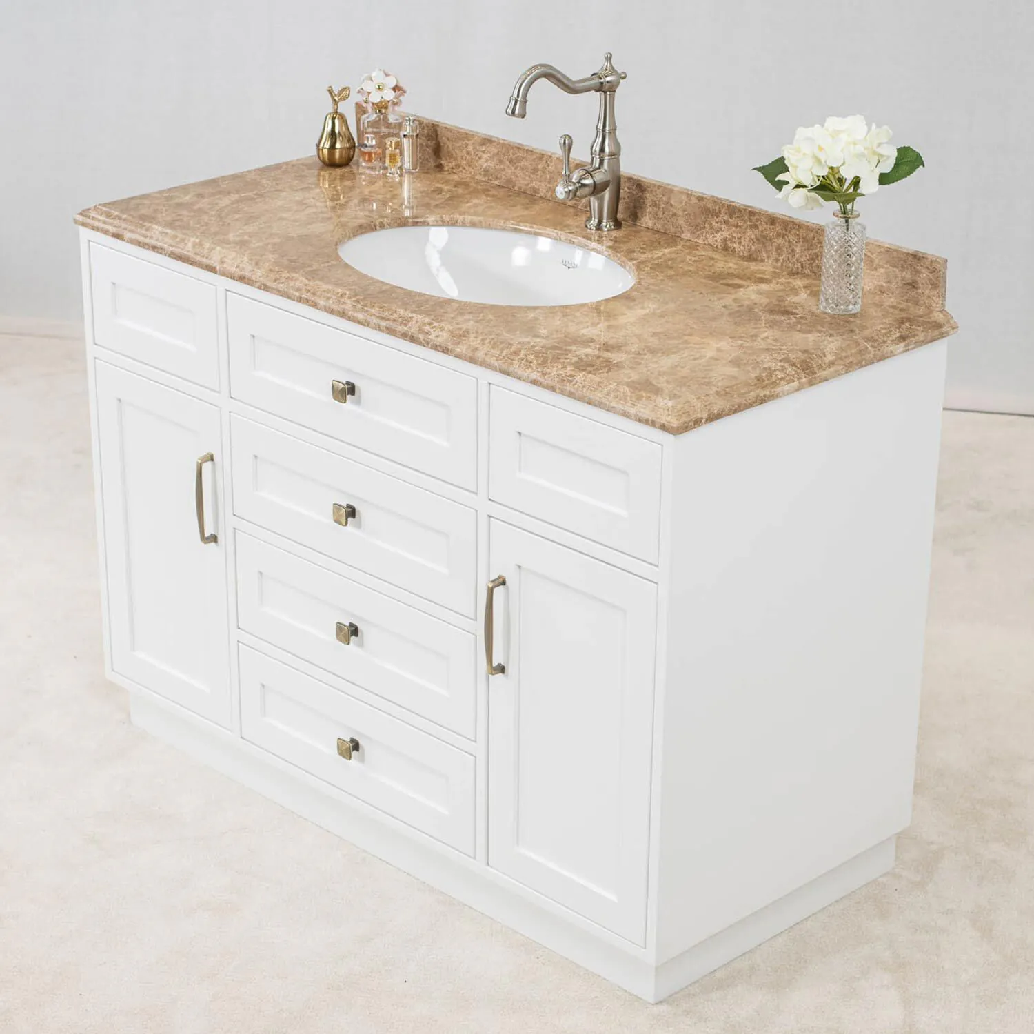 Kommod Badrum 120cm Colorado Vit - Beige Marmor
