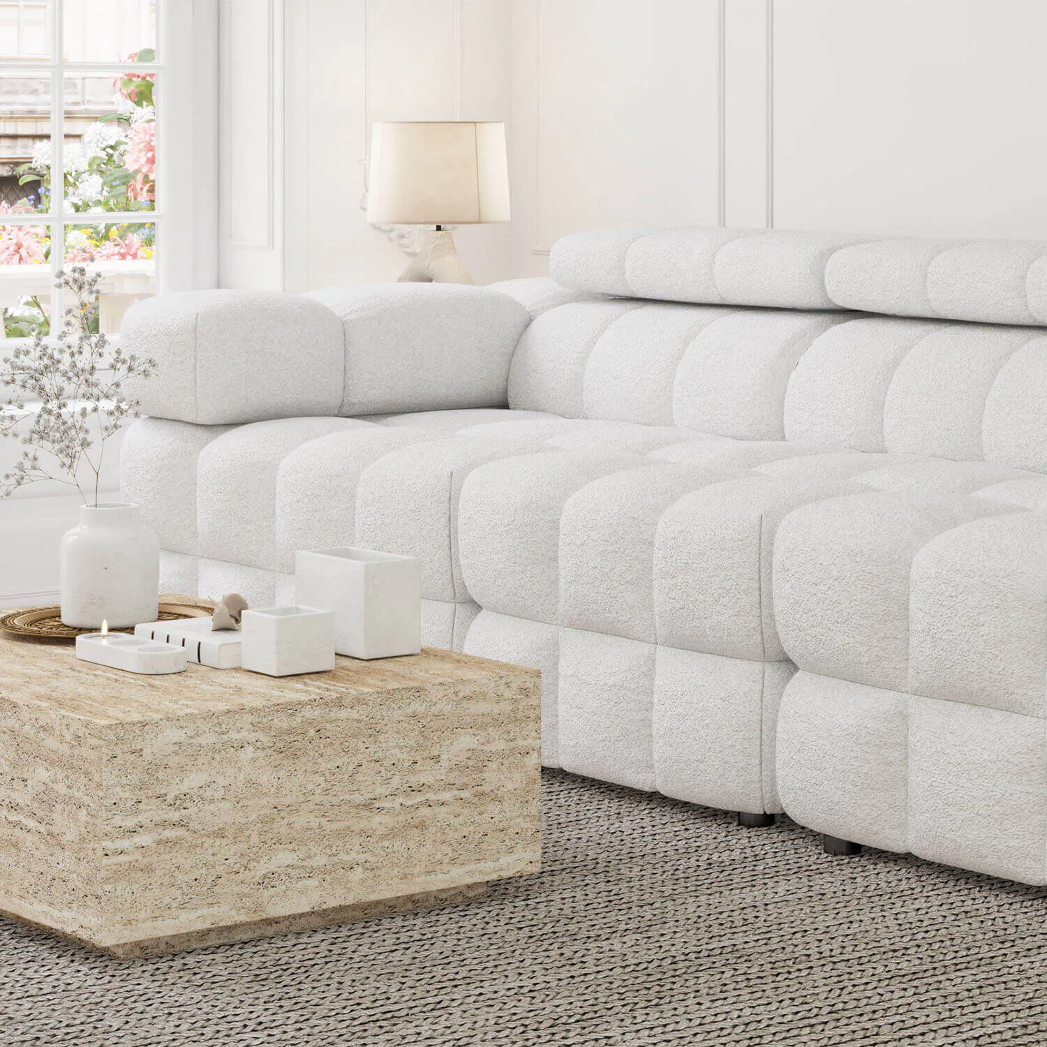 Soffa 3-sits 285cm Vit Boucle  - Paris