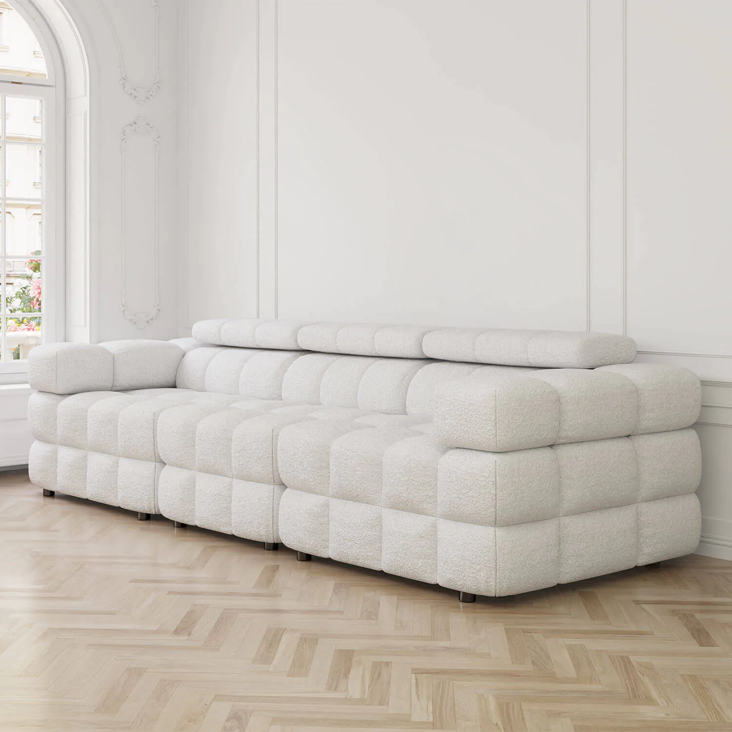 Soffa 3-sits 285cm Vit Boucle  - Paris