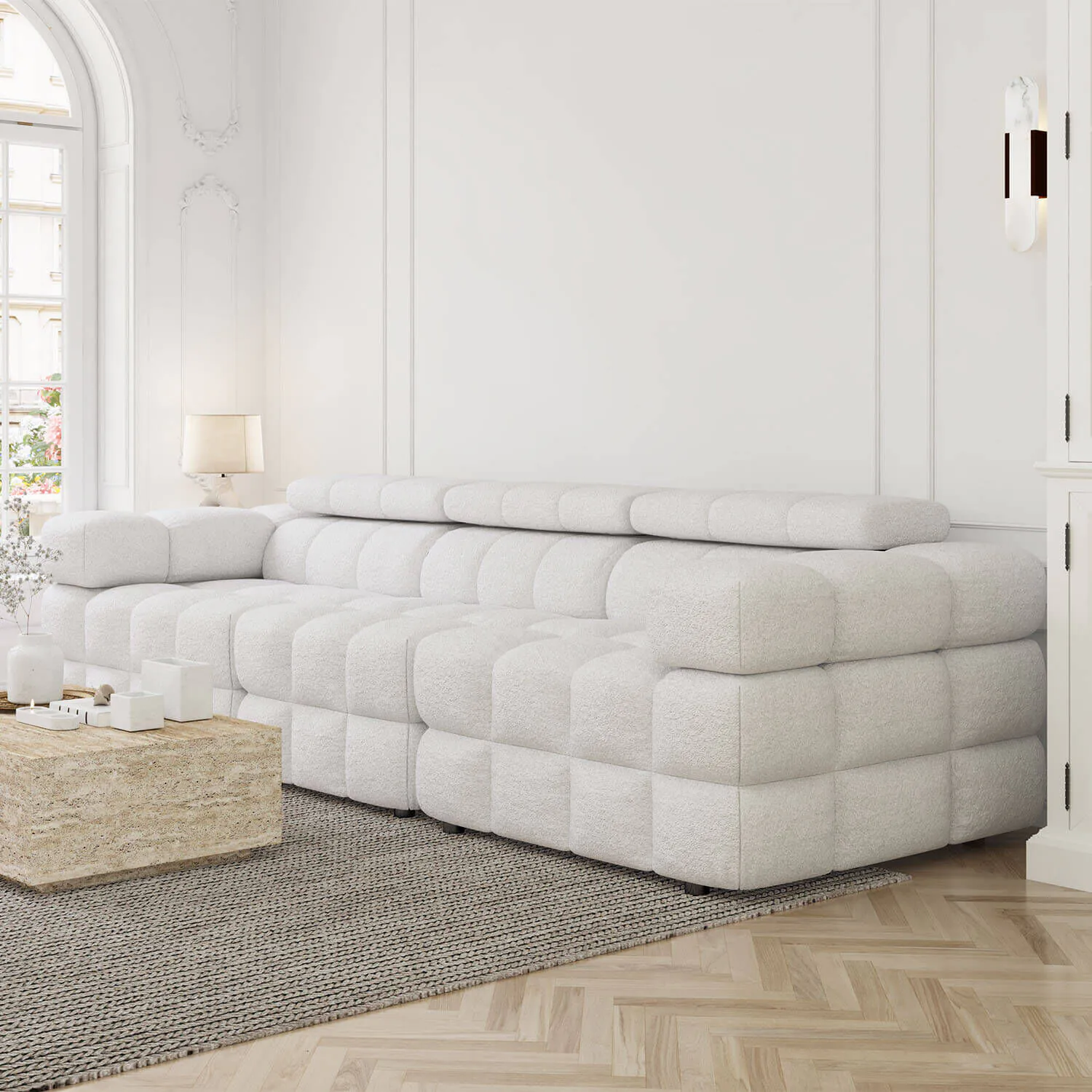 Soffa 3-sits 285cm Vit Boucle  - Paris