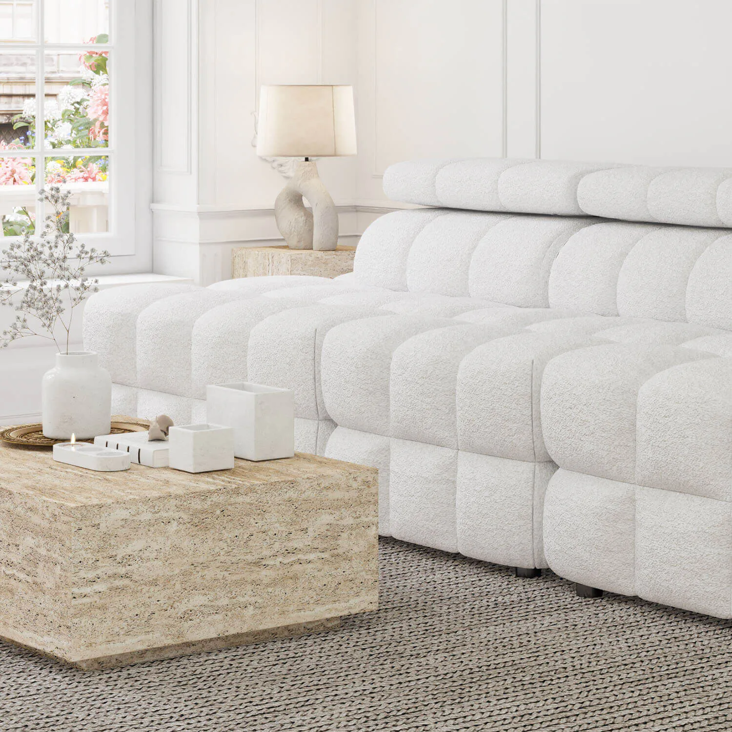 Soffa 3-sits 288cm Vit Boucle Armstöd Höger - Paris