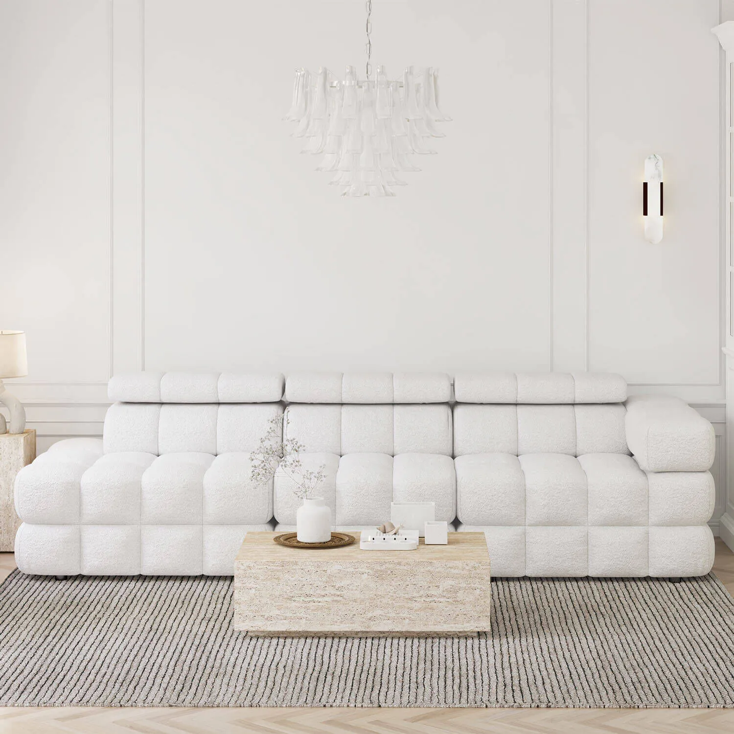 Soffa 3-sits 288cm Vit Boucle Armstöd Höger - Paris