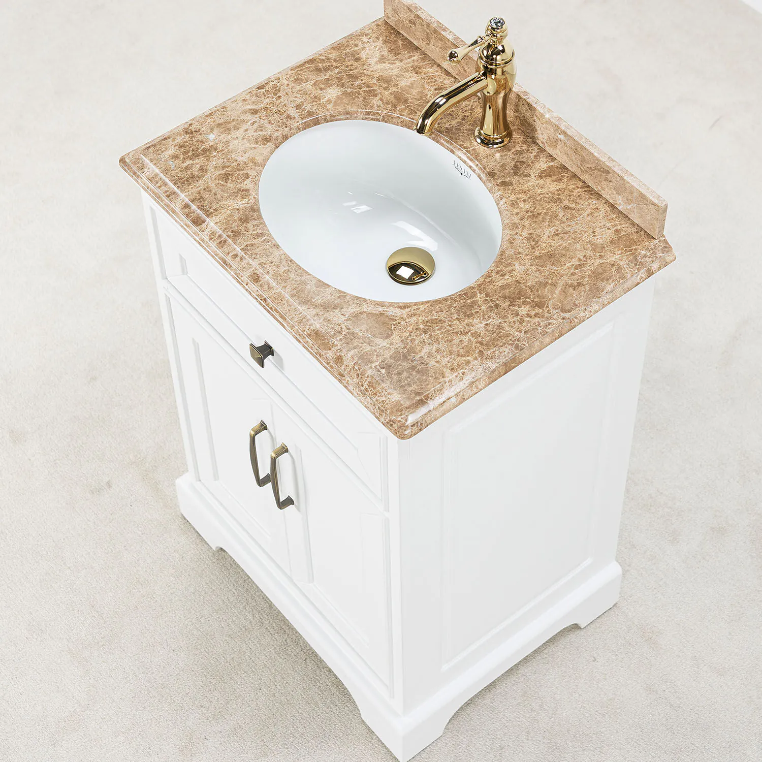 Kommod Badrum 60cm Vit Wyoming - Beige Marmor