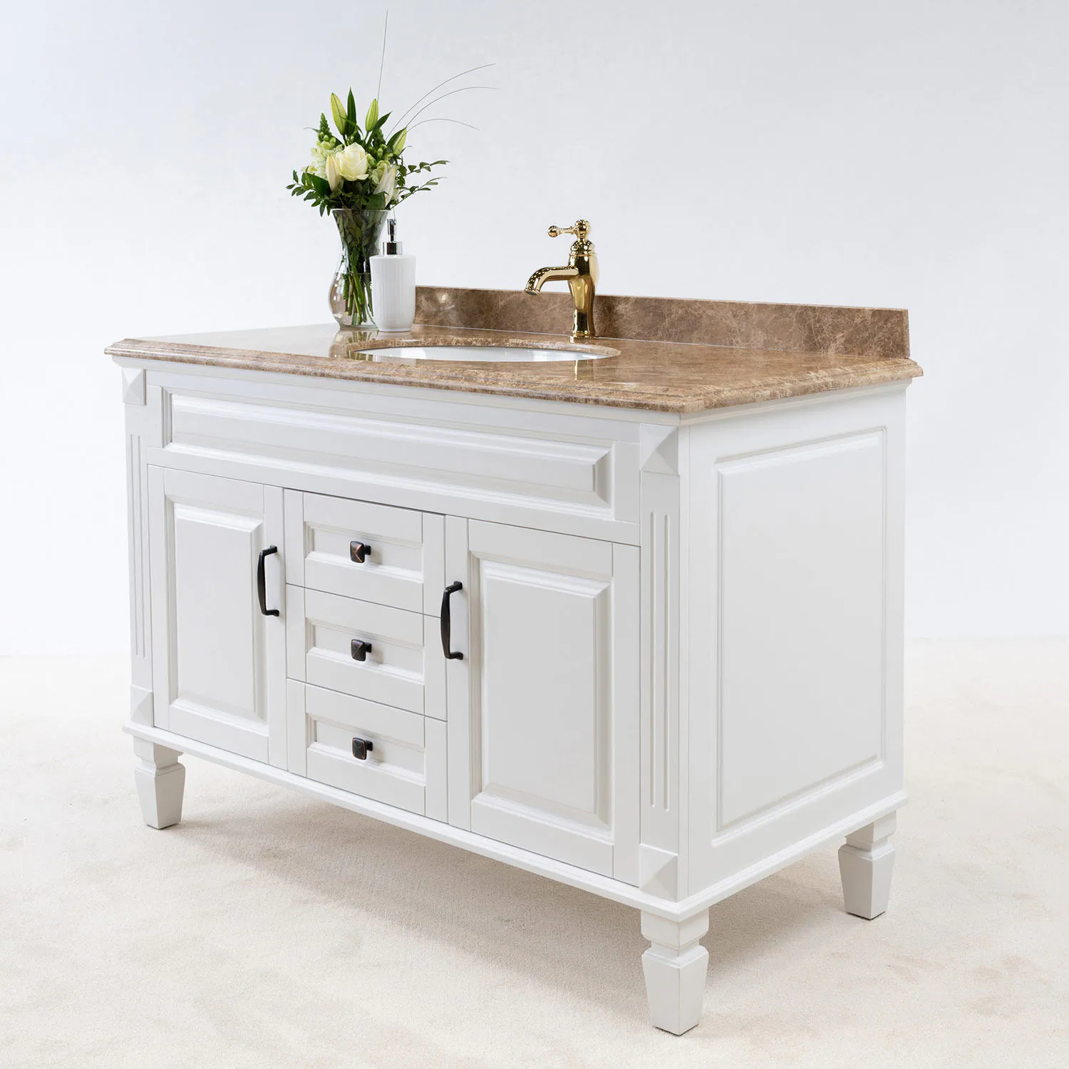 Kommod Badrum 120cm Nashville Vit - Beige Marmor
