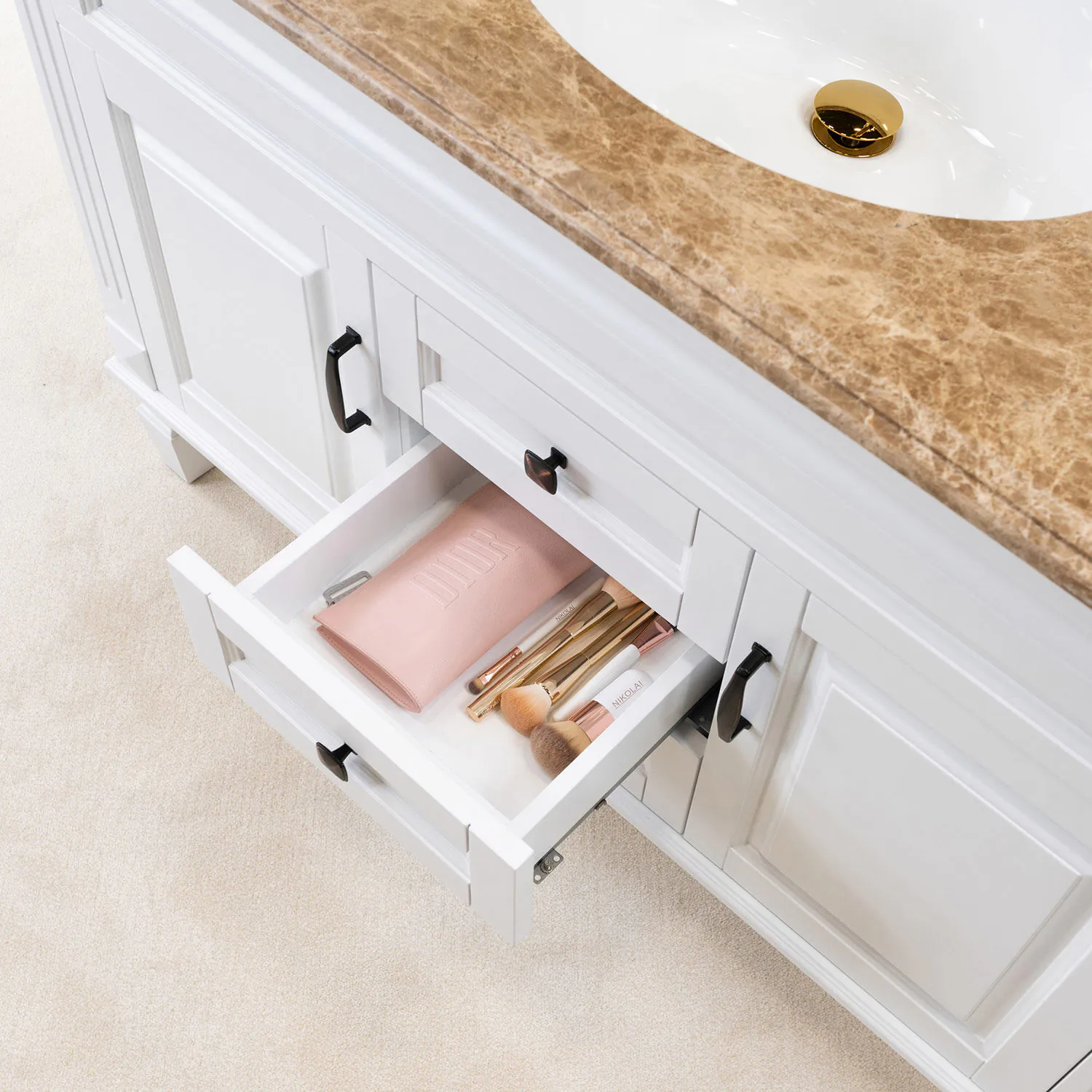 Kommod Badrum 120cm Nashville Vit - Beige Marmor