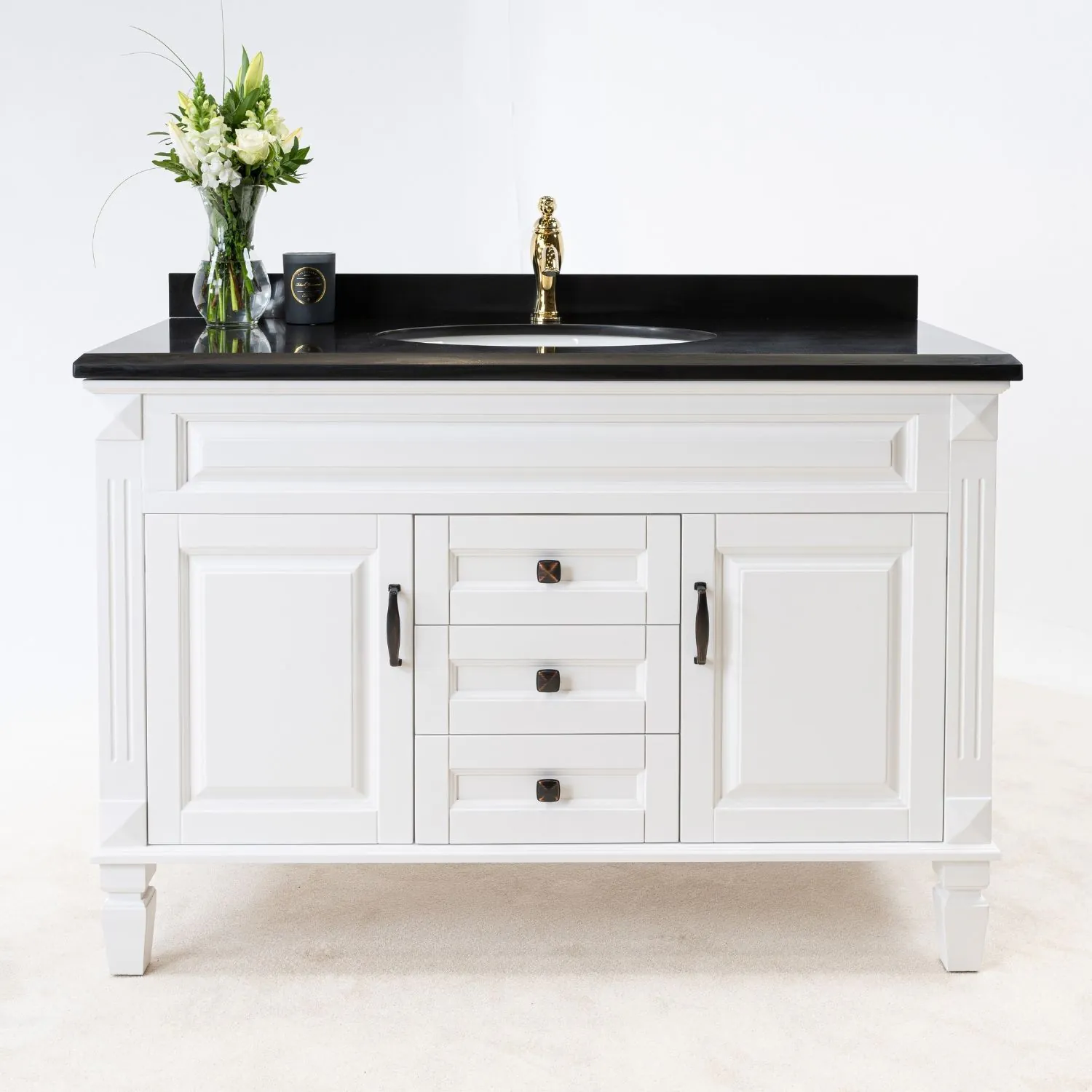 Kommod Badrum 120cm Nashville Vit - Svart Granit