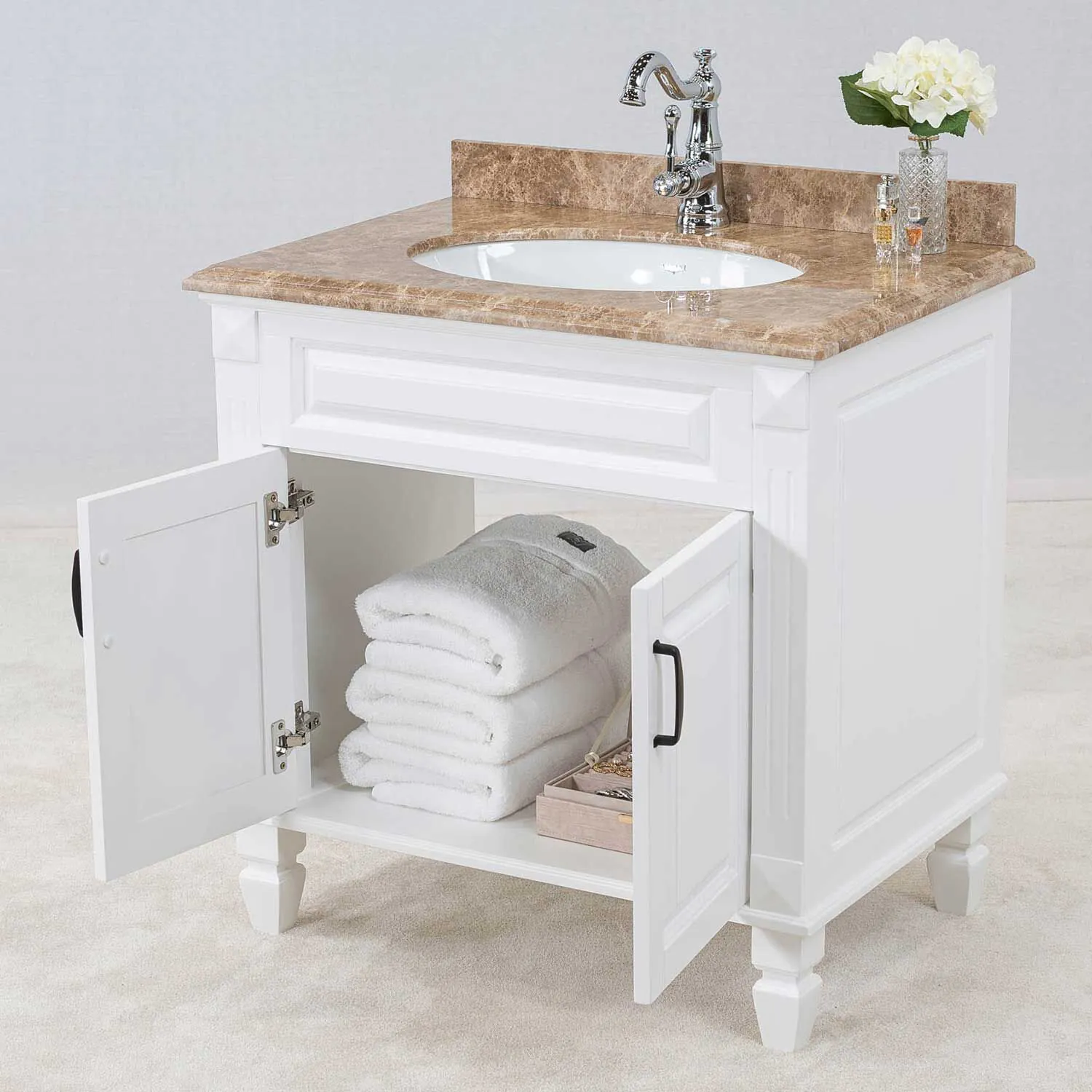 Kommod Badrum 80cm Nashville Vit - Beige Marmor