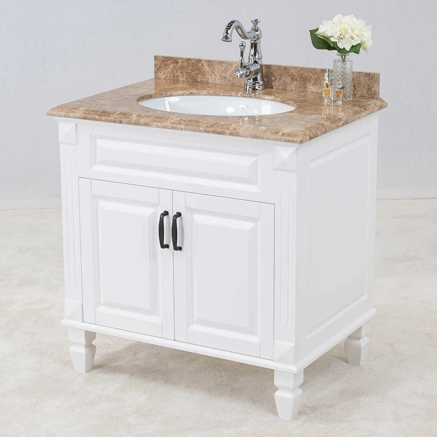 Kommod Badrum 80cm Nashville Vit - Beige Marmor