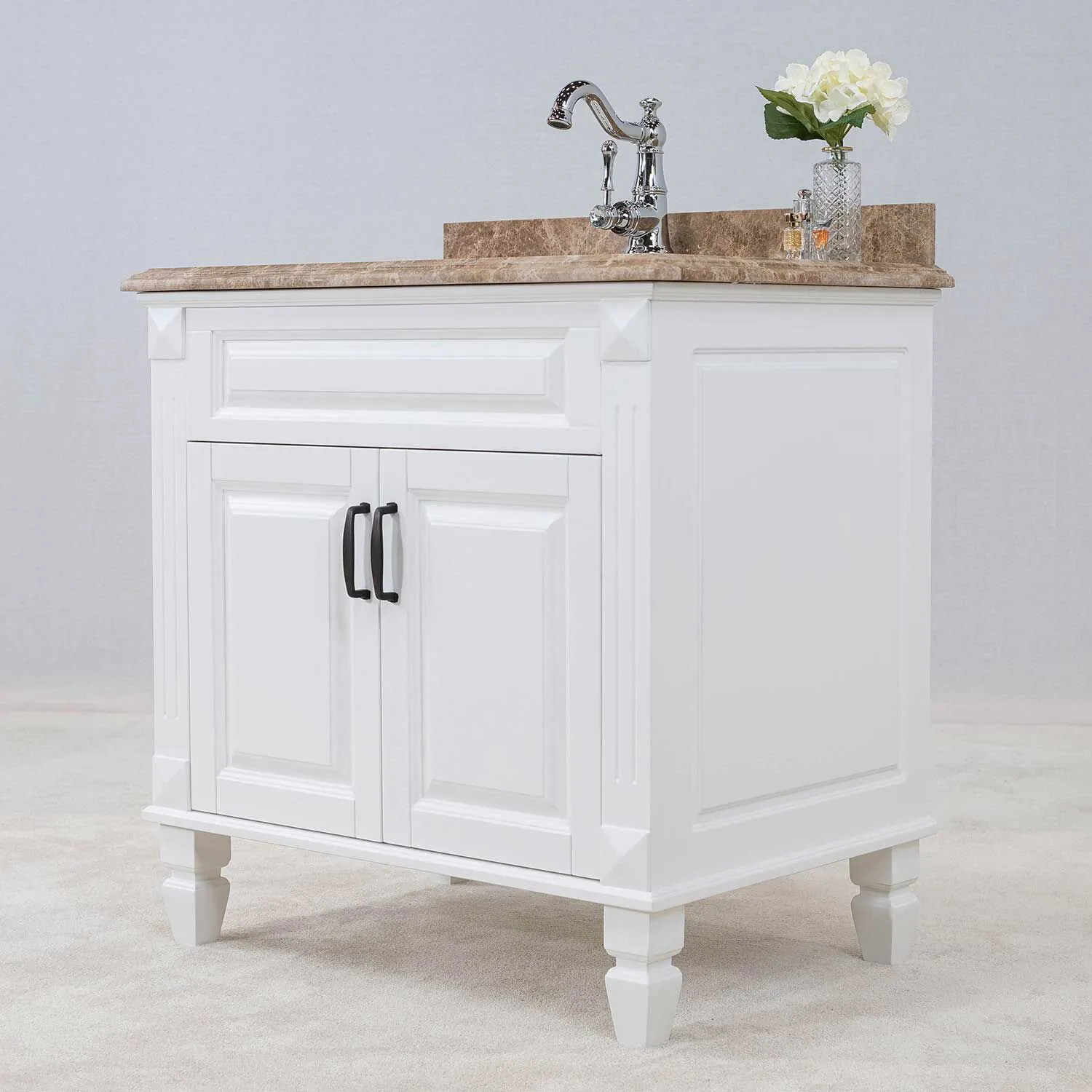 Kommod Badrum 80cm Nashville Vit - Beige Marmor