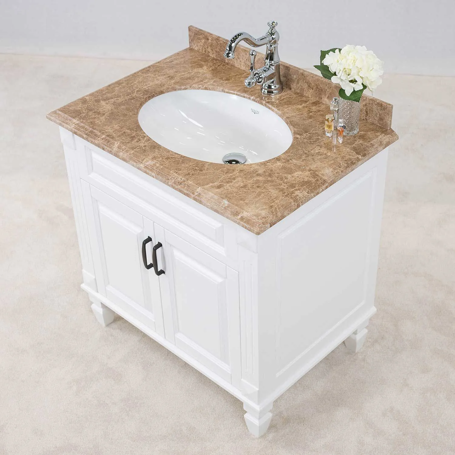Kommod Badrum 80cm Nashville Vit - Beige Marmor