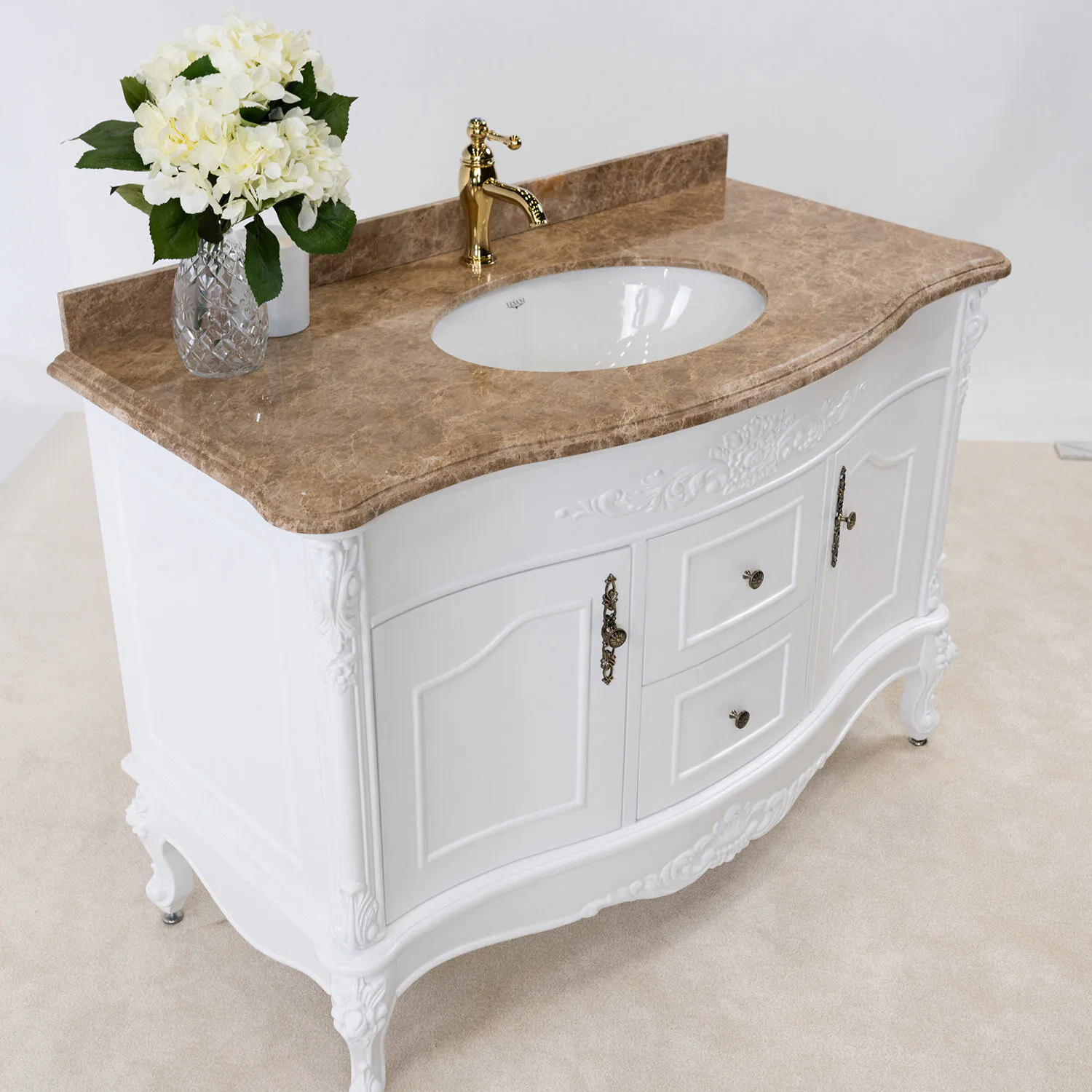 Kommod Badrum 120cm Ottawa Vit - Beige Marmor