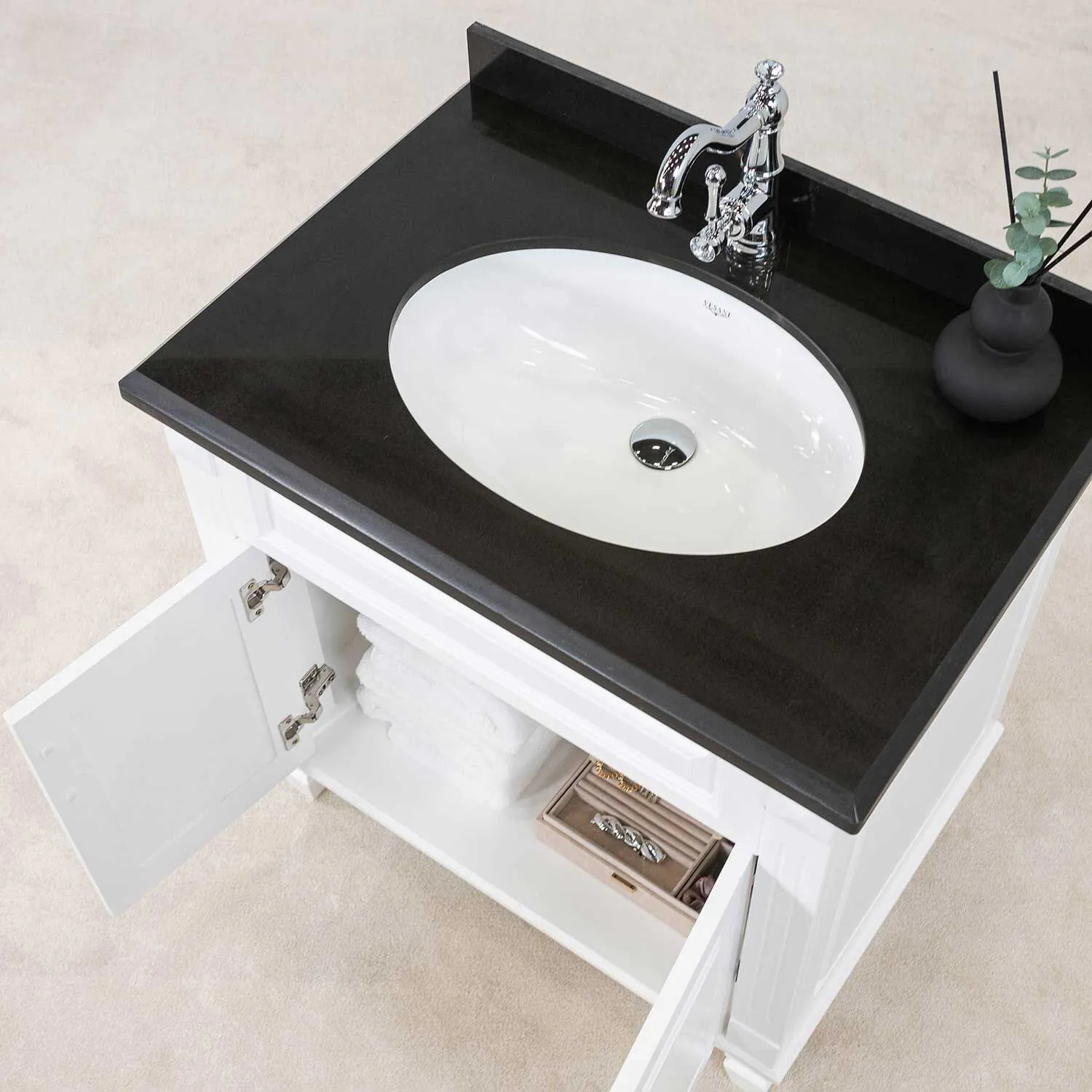 Kommod Badrum 80cm Nashville Vit - Svart Granit