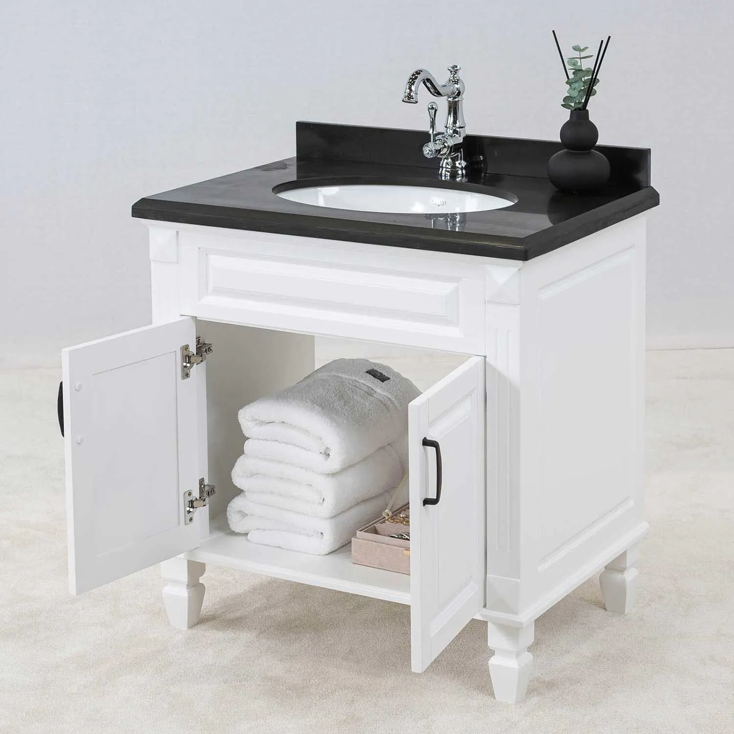 Kommod Badrum 80cm Nashville Vit - Svart Granit