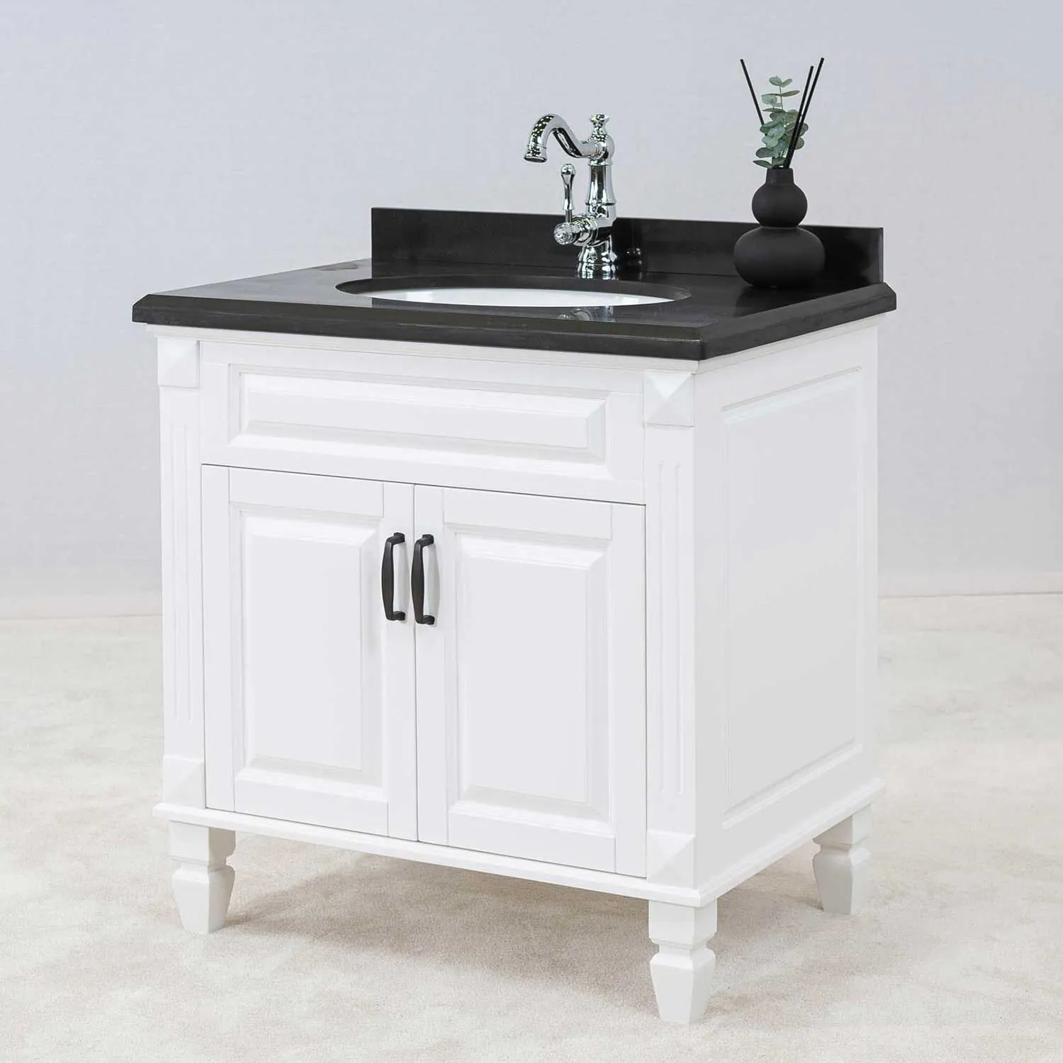 Kommod Badrum 80cm Nashville Vit - Svart Granit