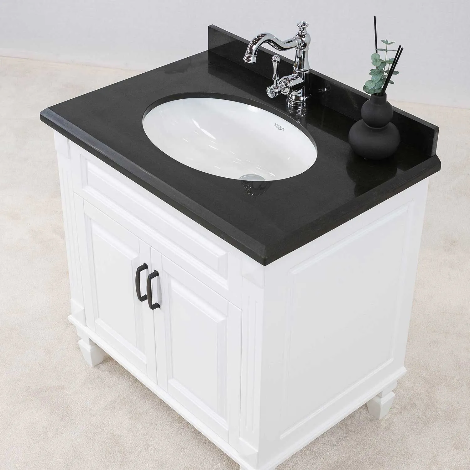 Kommod Badrum 80cm Nashville Vit - Svart Granit