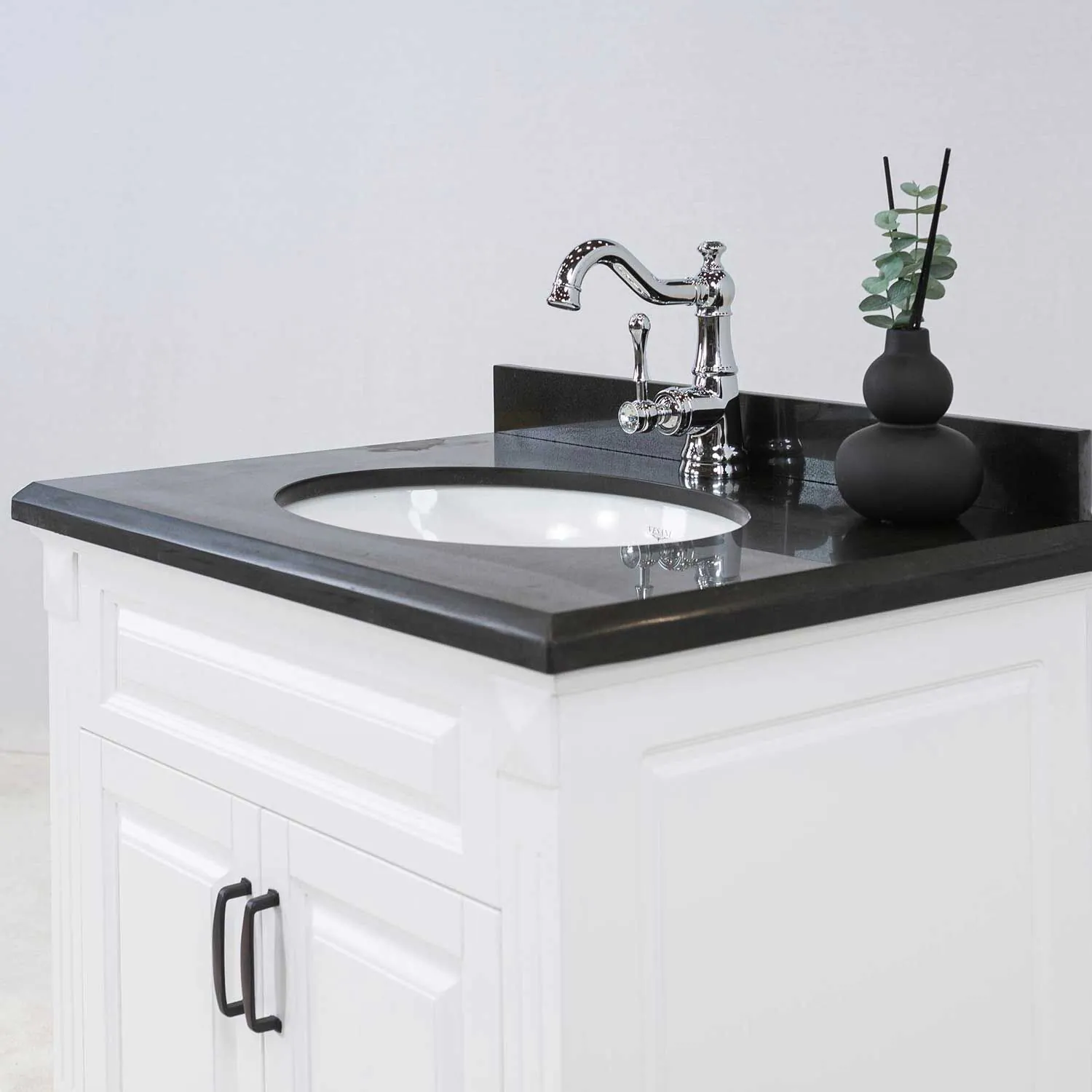 Kommod Badrum 80cm Nashville Vit - Svart Granit