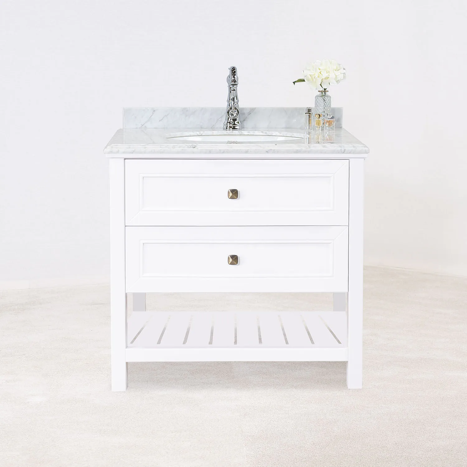 Kommod Badrum 80cm Utah Vit - Vit Marmor