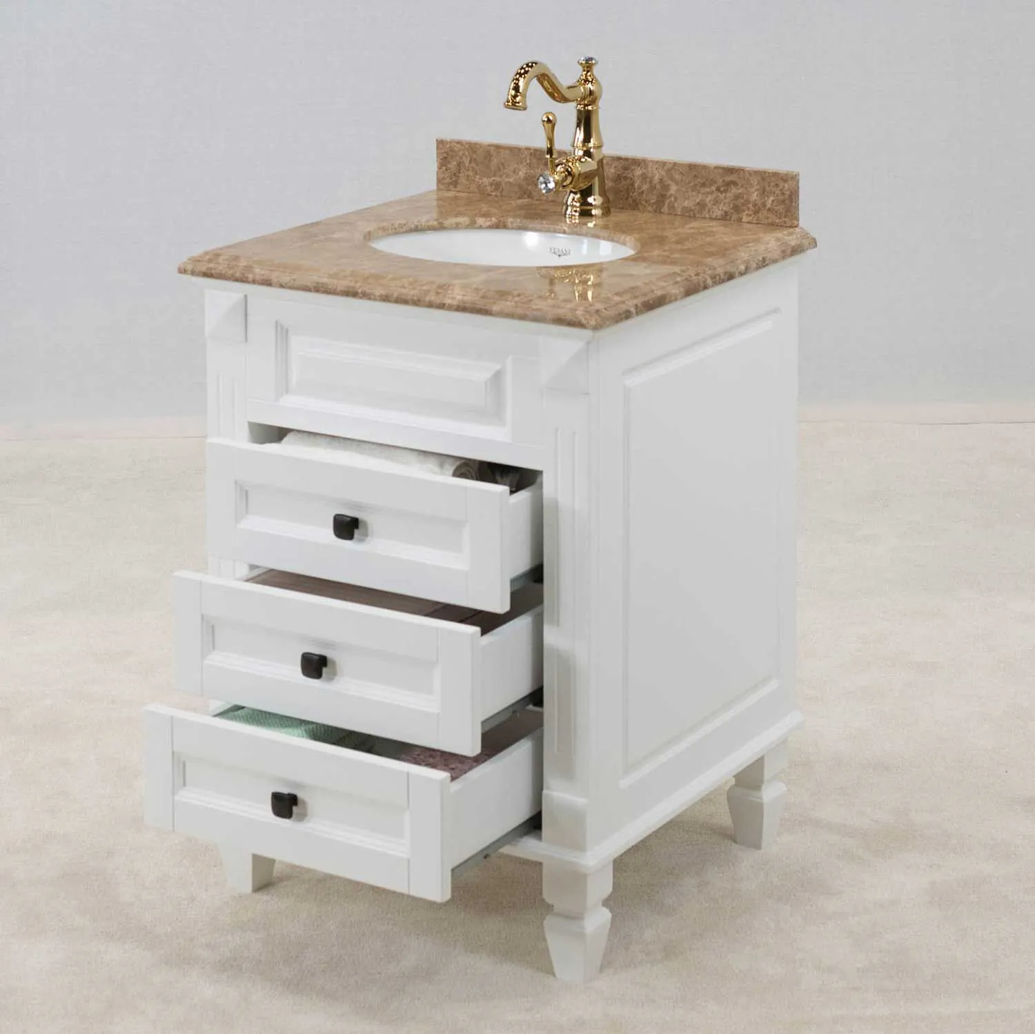 Kommod Badrum 60cm Nashville Vit - Beige Marmor