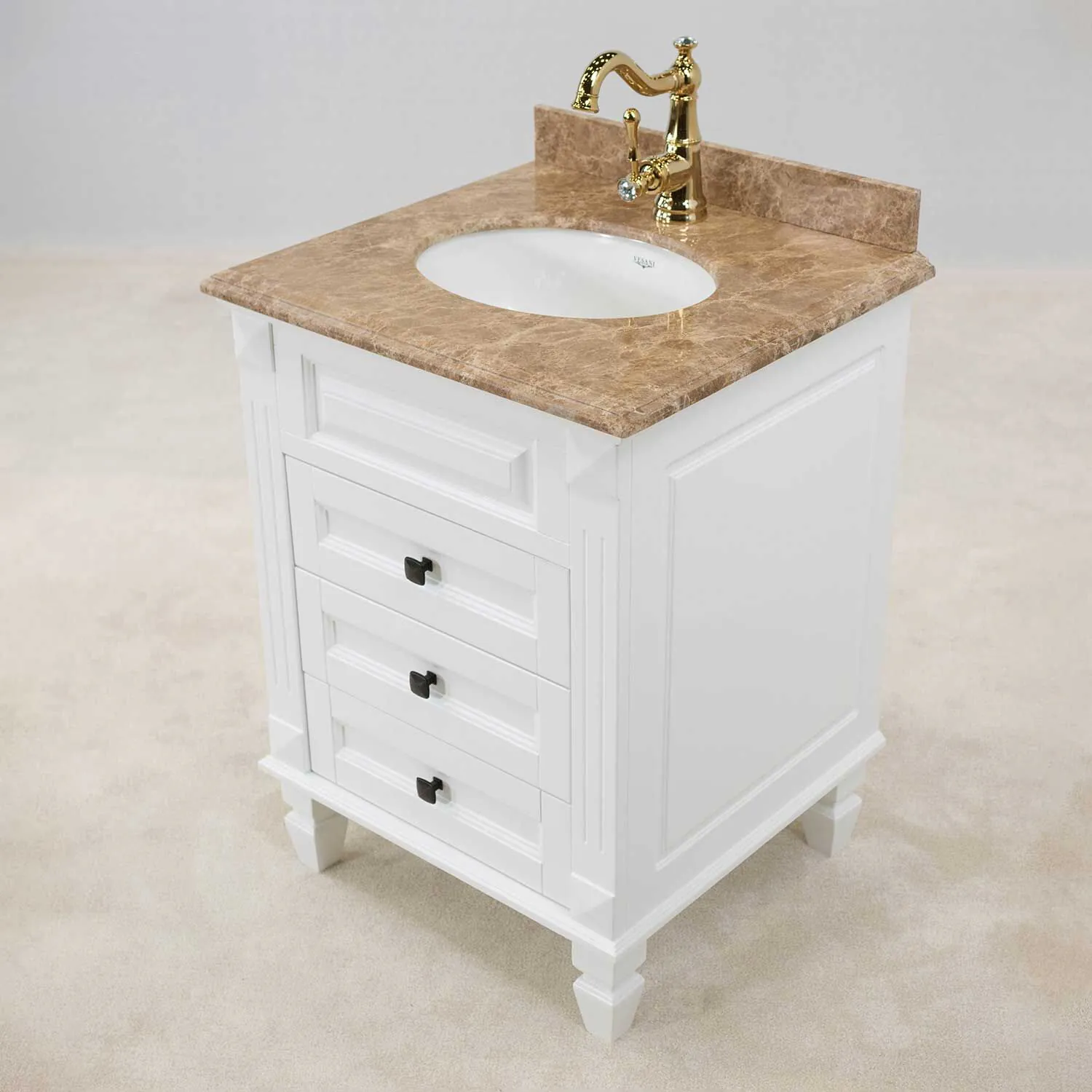 Kommod Badrum 60cm Nashville Vit - Beige Marmor