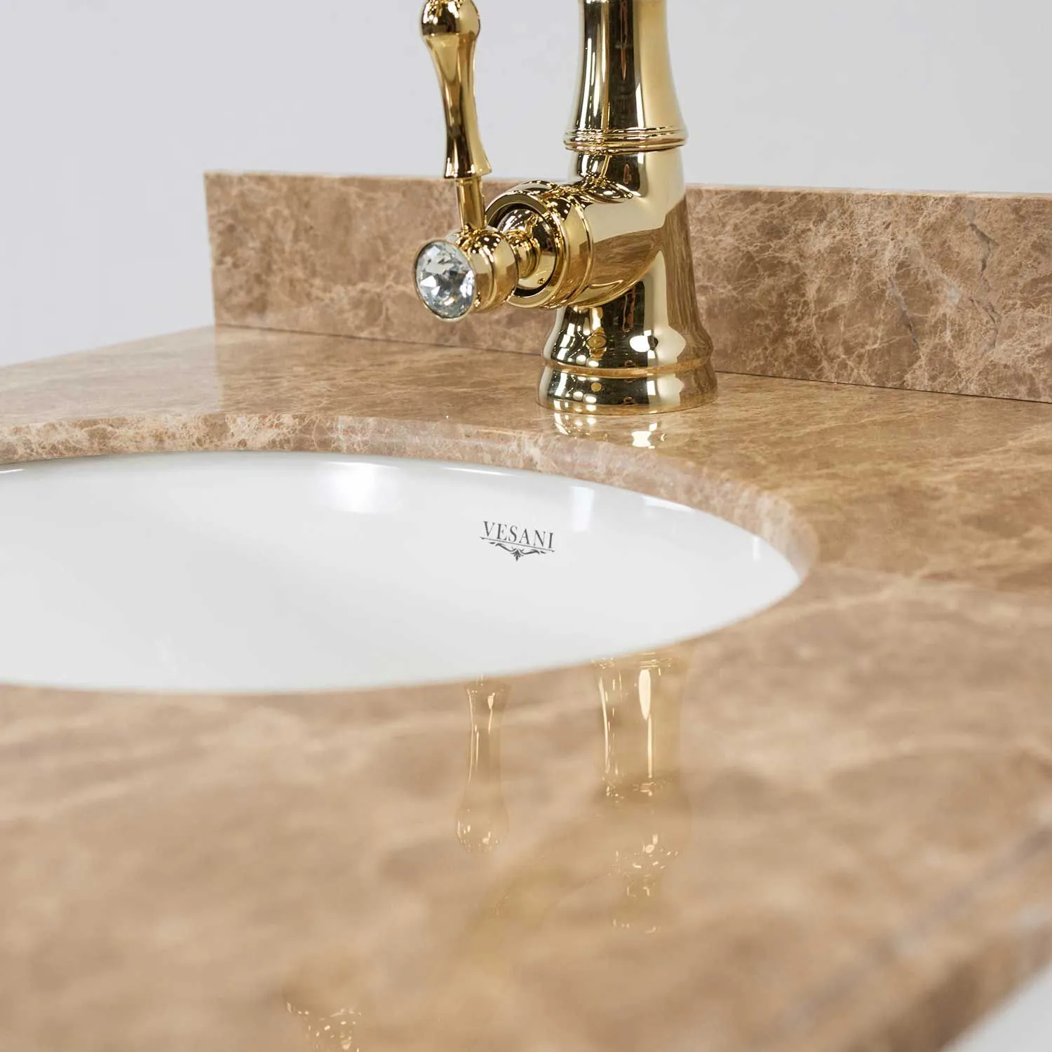 Kommod Badrum 60cm Nashville Vit - Beige Marmor