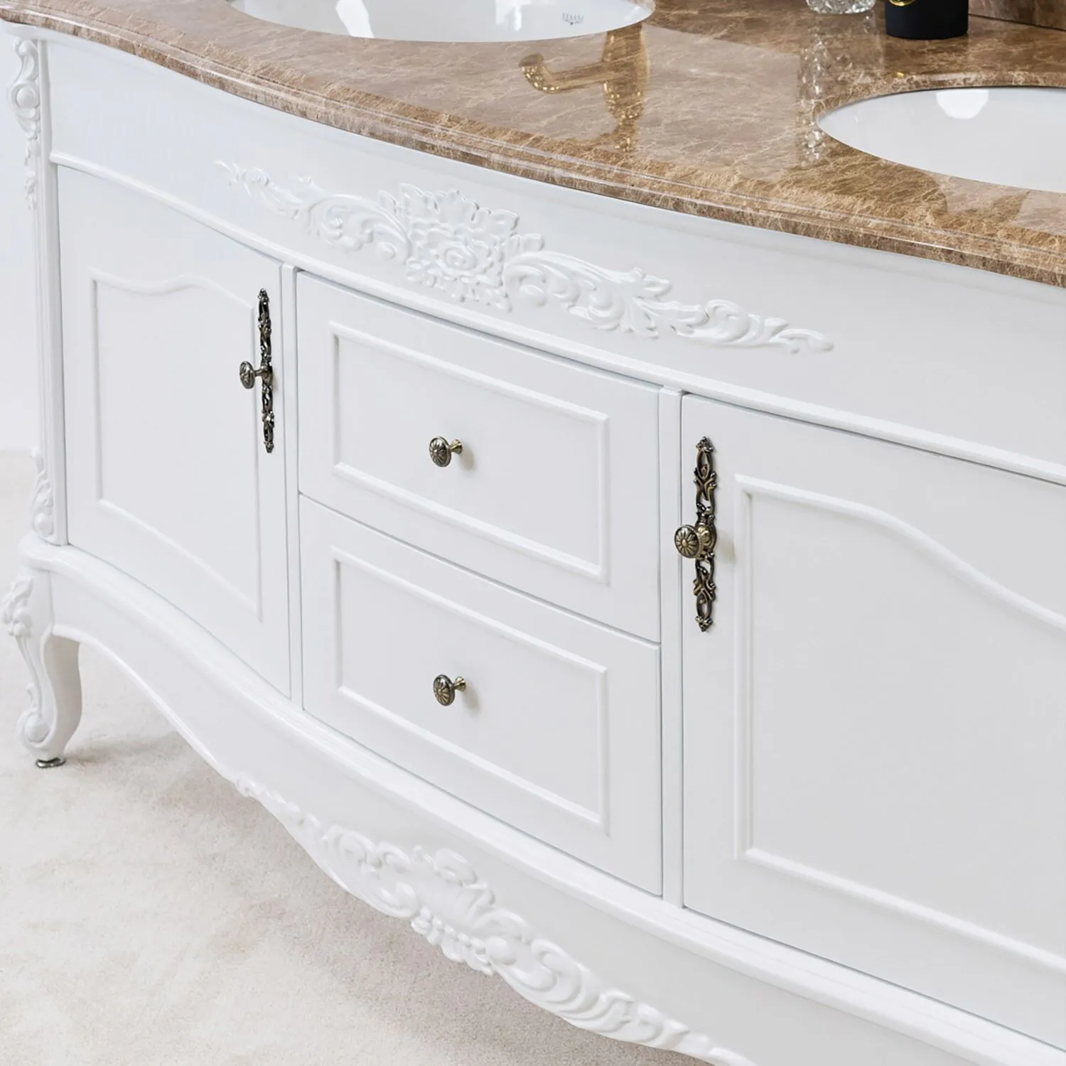 Dubbelhandfat Kommod 160cm Ottawa Vit - Beige Marmor