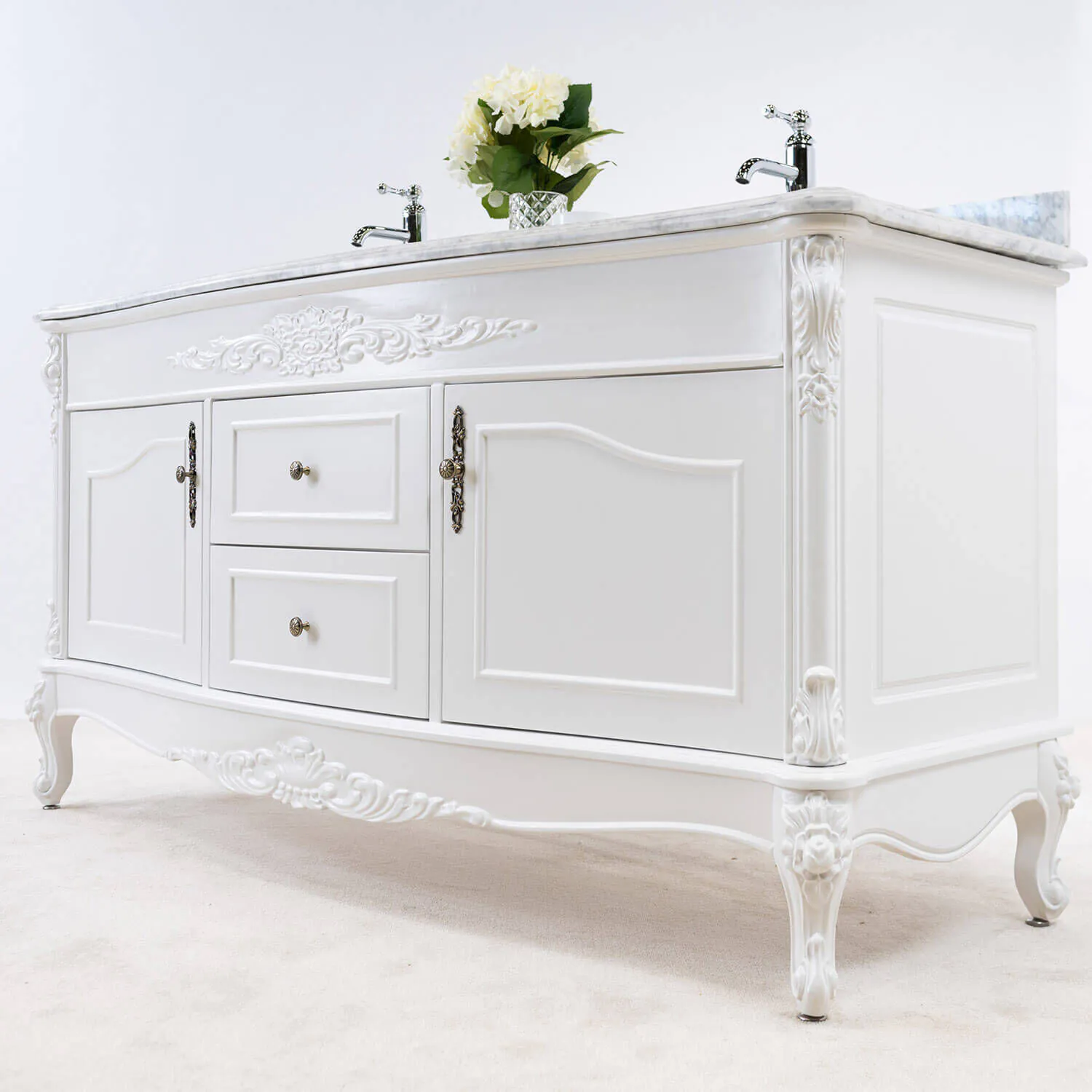 Dubbelhandfat Kommod 160cm Ottawa Vit - Vit Marmor