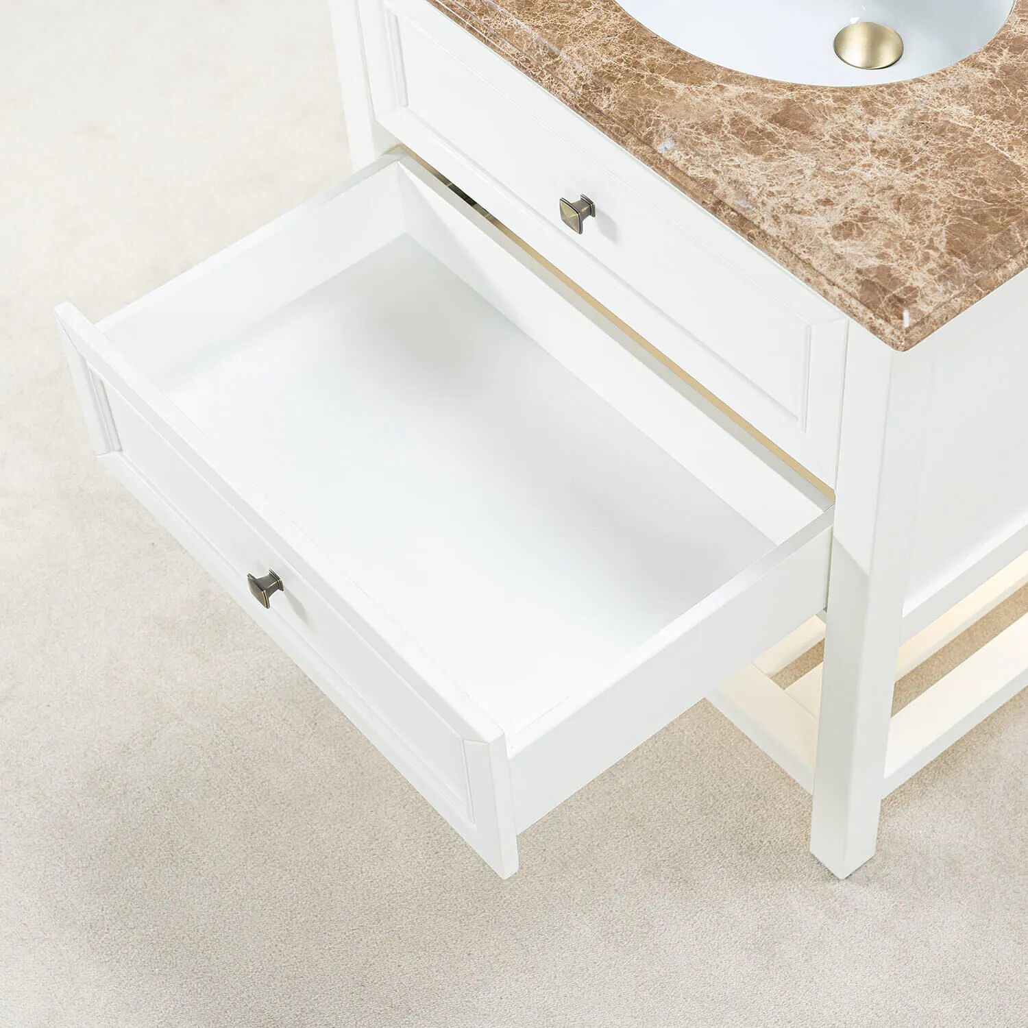 Kommod Badrum 80cm Utah Vit - Beige Marmor