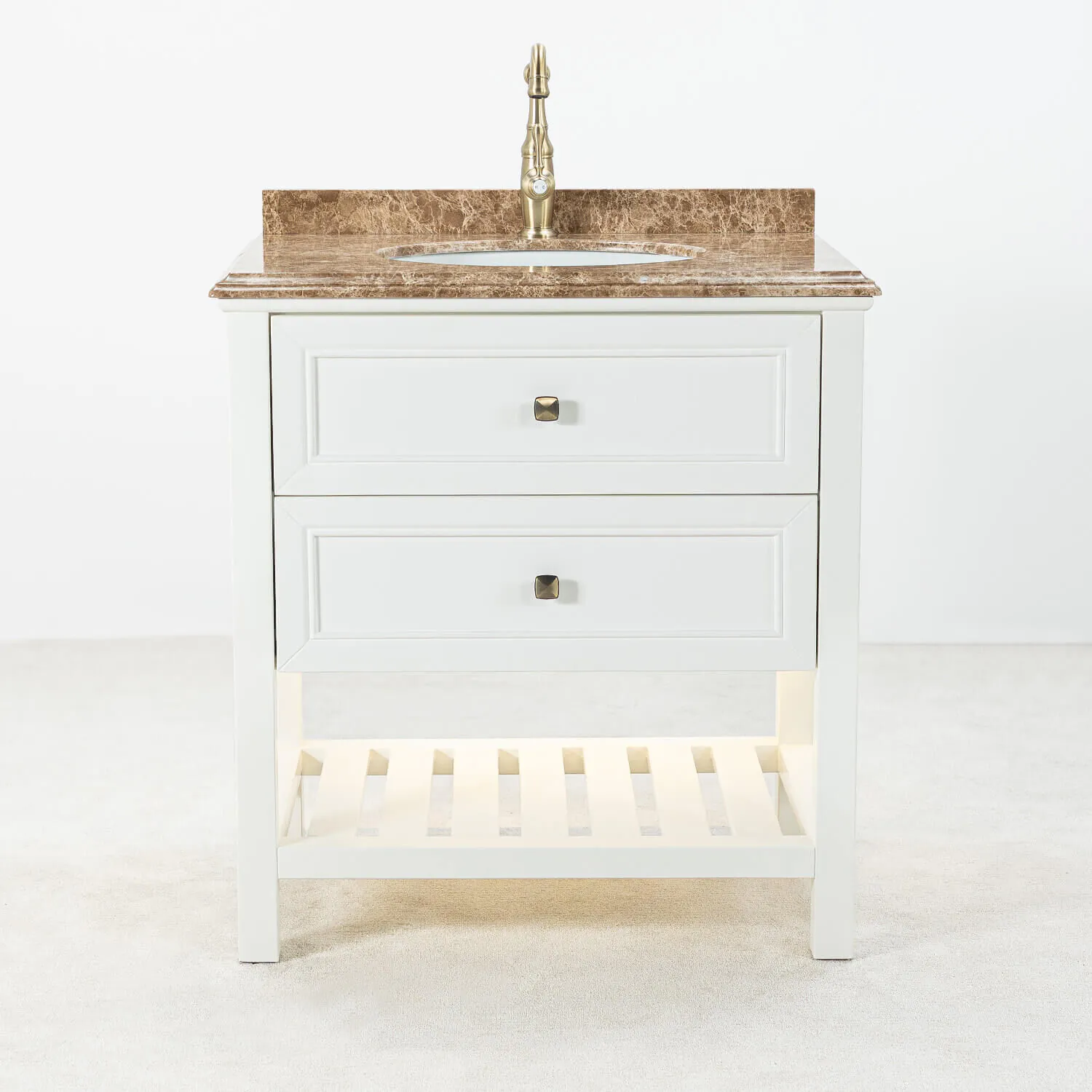 Kommod Badrum 80cm Utah Vit - Beige Marmor