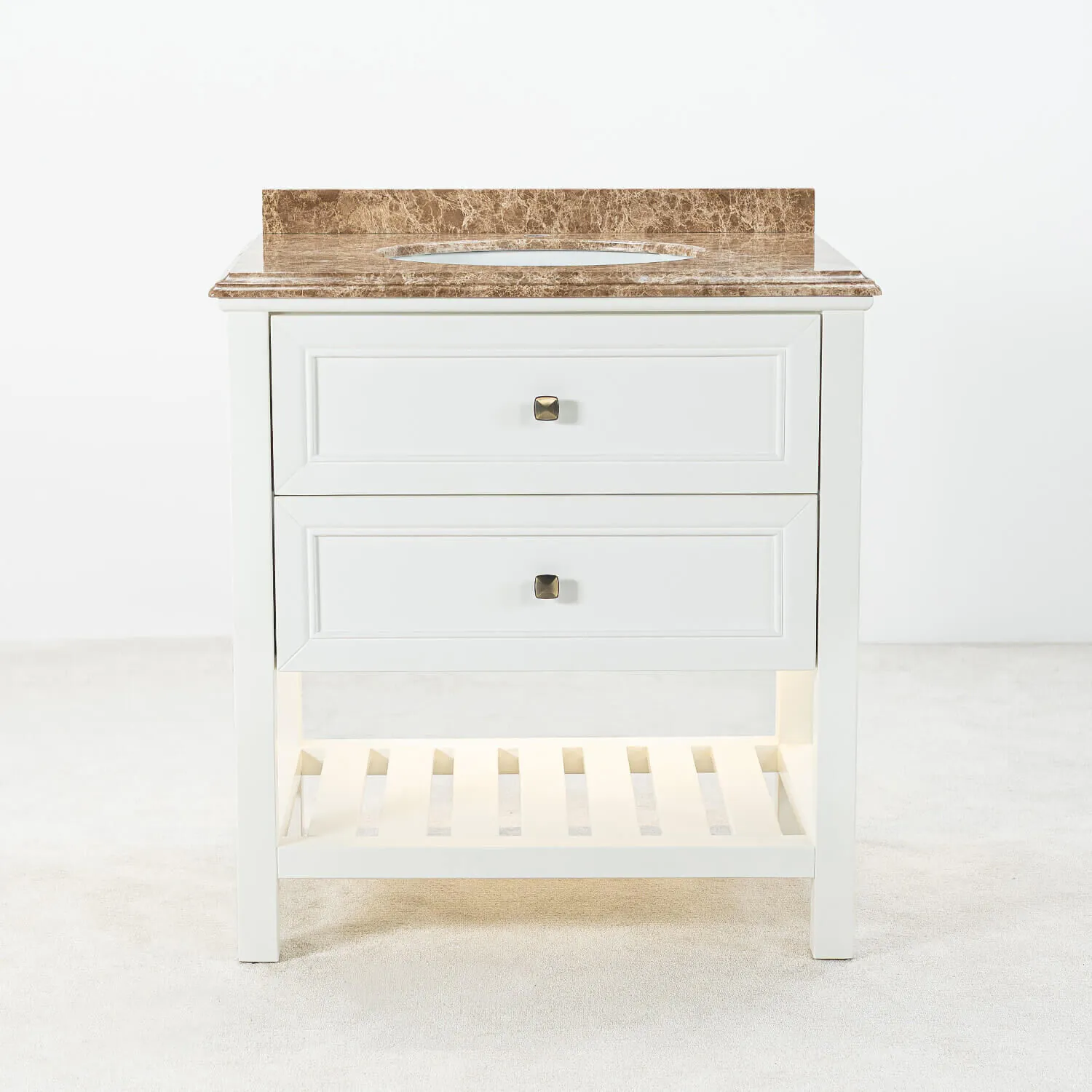 Kommod Badrum 80cm Utah Vit - Beige Marmor